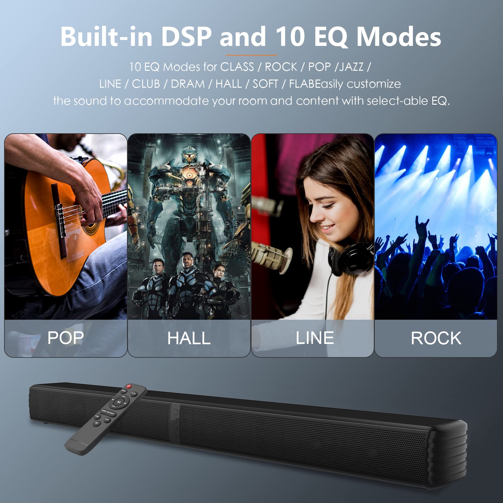 GEOYEAO - Barras de sonido de 2.2 canales para TV, subwoofer de graves dobles de 140 W, sistema de sonido envolvente 3D, barra de sonido de cine en casa de 32 pulgadas, conexión HDMI ARC, 2 en 1