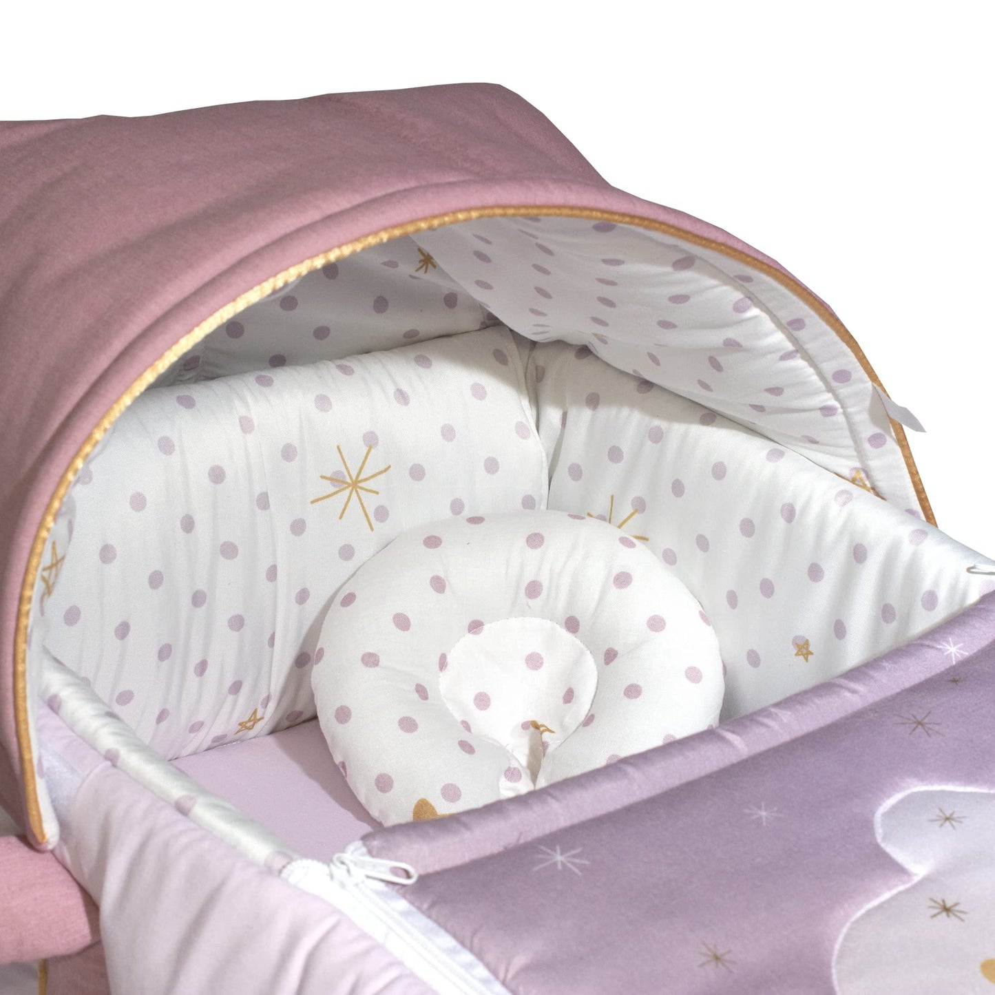 CARY | Bambineto Princesa Luna Mini Cuna Niña Seguro y Acogedor Diseño de Luna, Lavanda