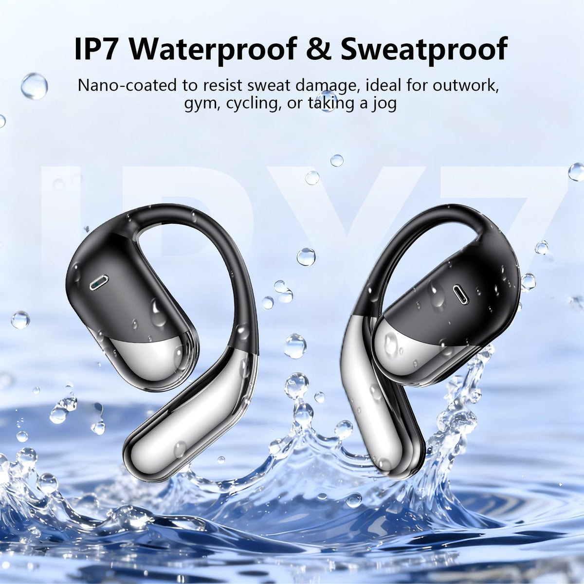 Auriculares Inalámbricos de Conducción Ósea con Ganchos Negros y Funda de Carga LED