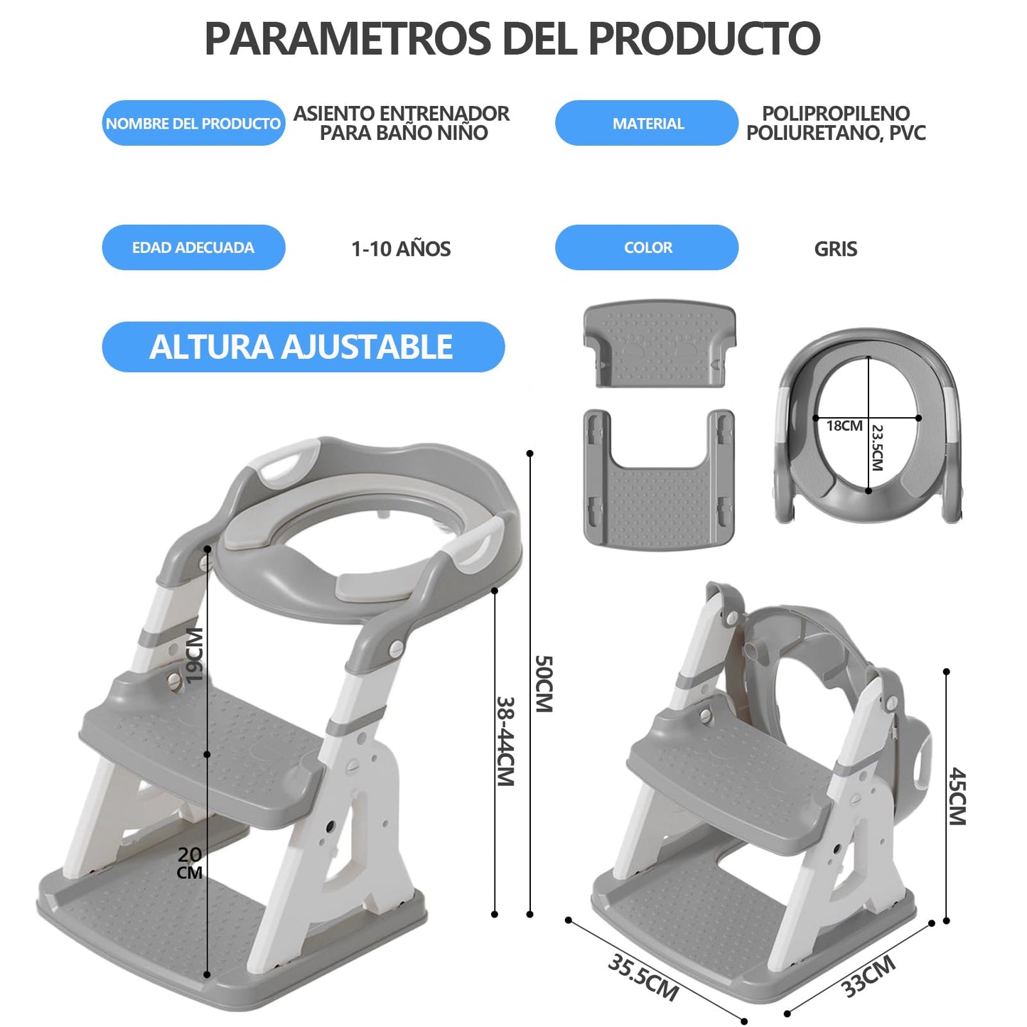 Asiento de Entrenamiento Infantil con Escalera Plegable Ergonómico y Acolchonado, Antideslizante, para Niños de 2 a 7 Años