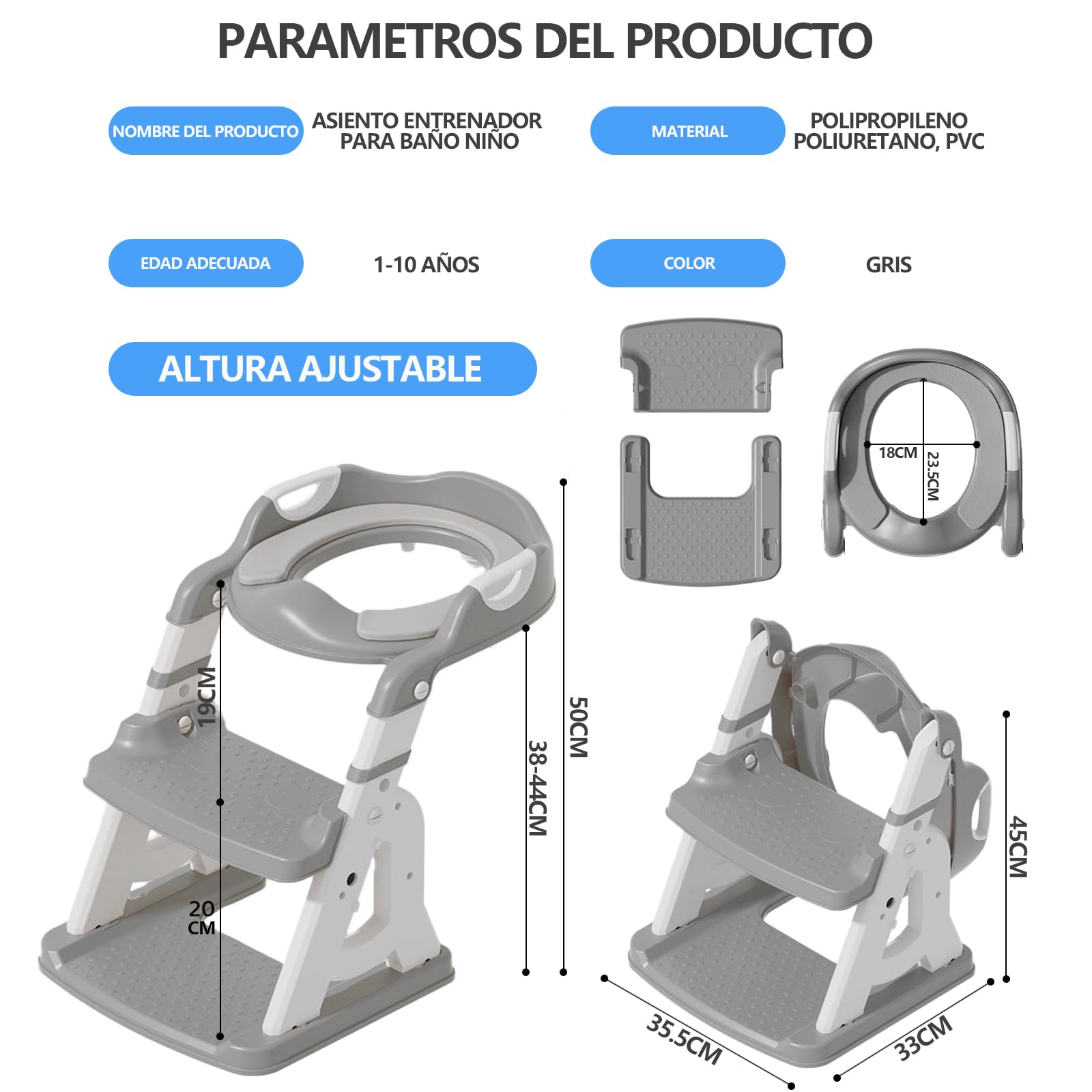 Asiento de Entrenamiento Infantil con Escalera Plegable Ergonómico y Acolchonado, Antideslizante, para Niños de 2 a 7 Años