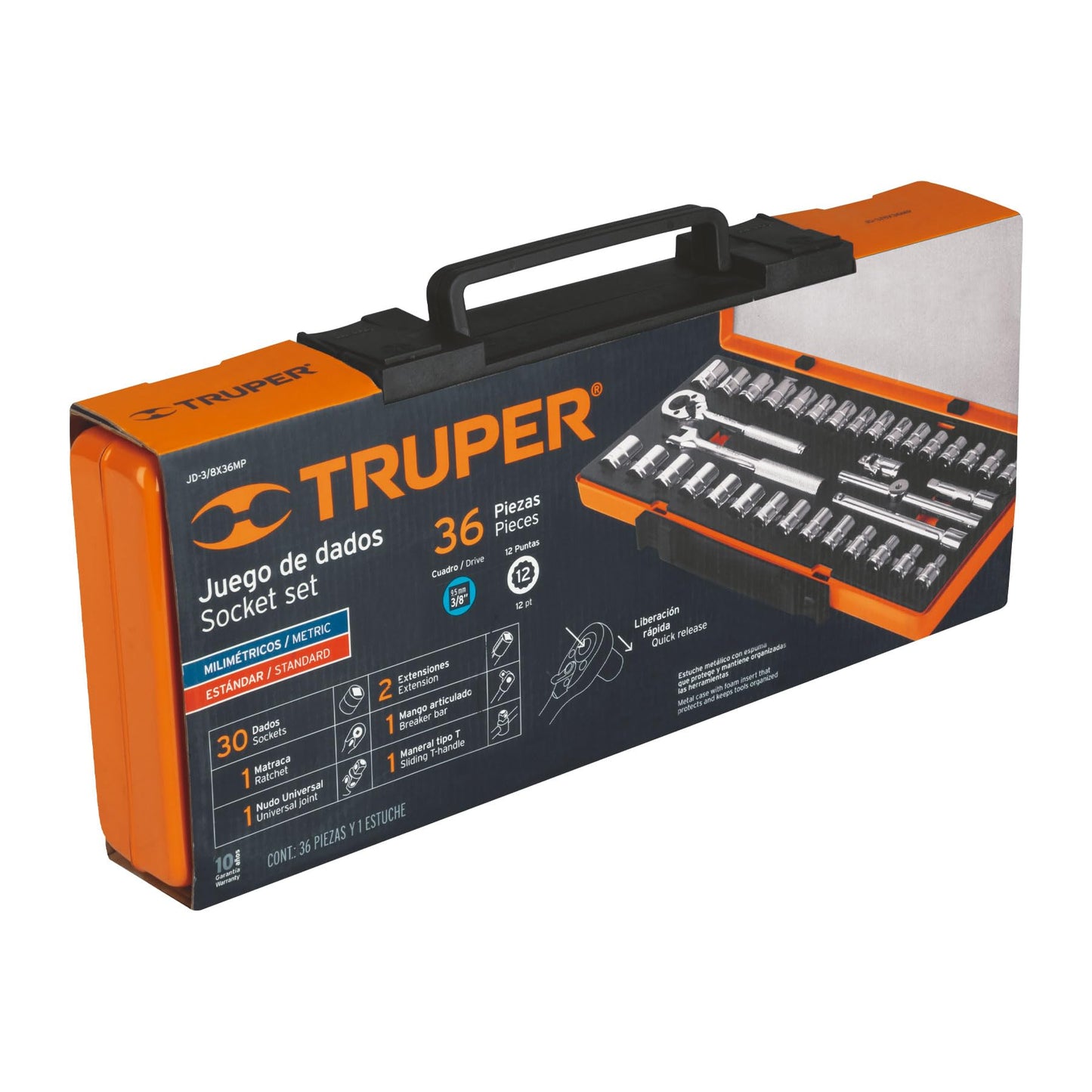 Juego de Autoclé Truper Mixto 3/8 pulg 36 Piezas