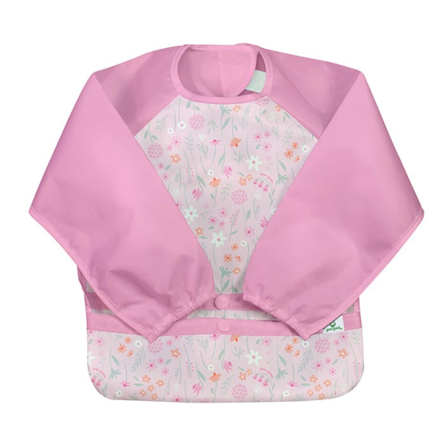 Snap & Go - Babero de manga larga fácil de llevar 12-24 meses Aqua Dinosaurs, Rosado (Pink Wildflowers), 2 Años-4 Años
