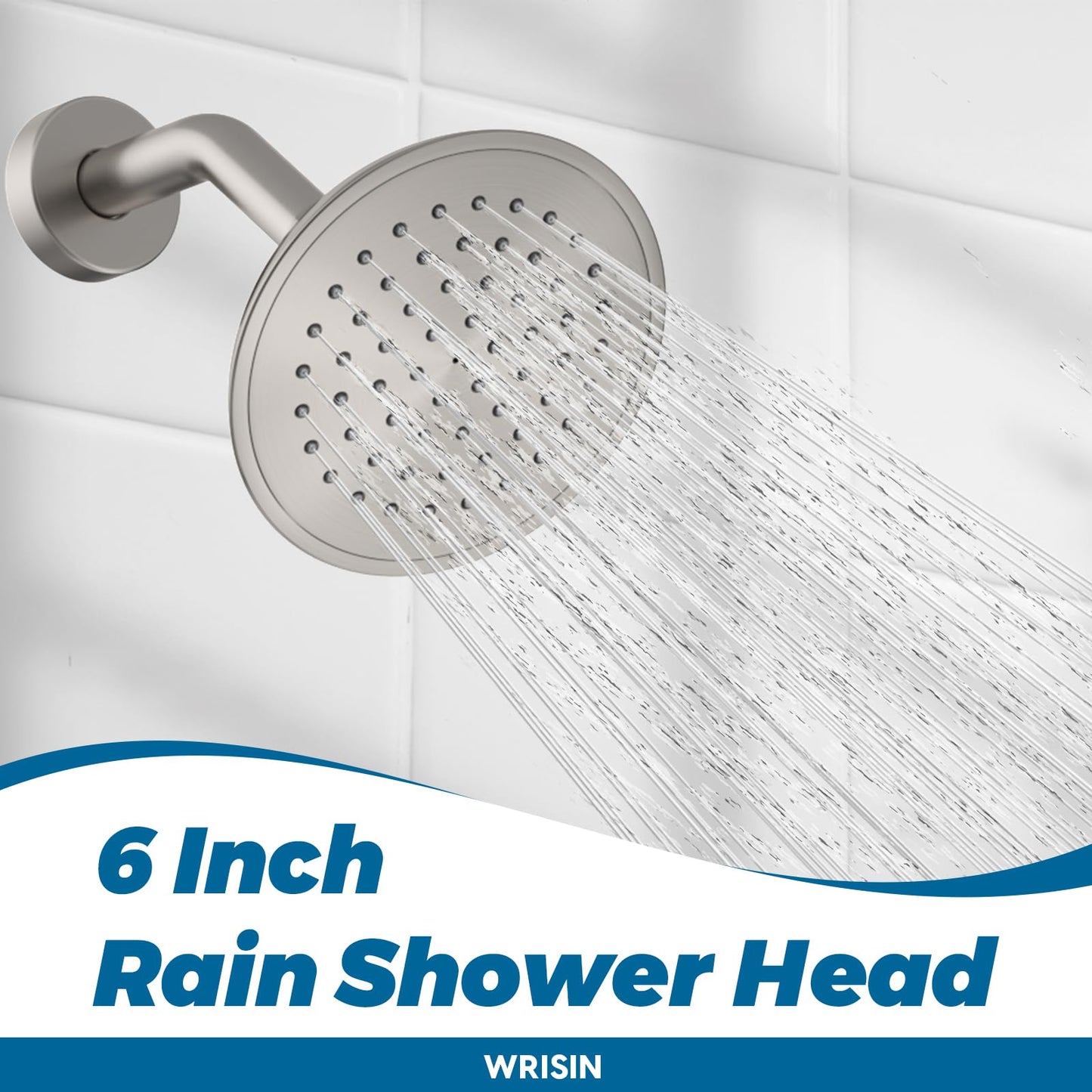 Juego de Grifos de Ducha WRISIN Níquel Cepillado con Cabezal Rian Alta Presión 6 Pulgadas para Tina