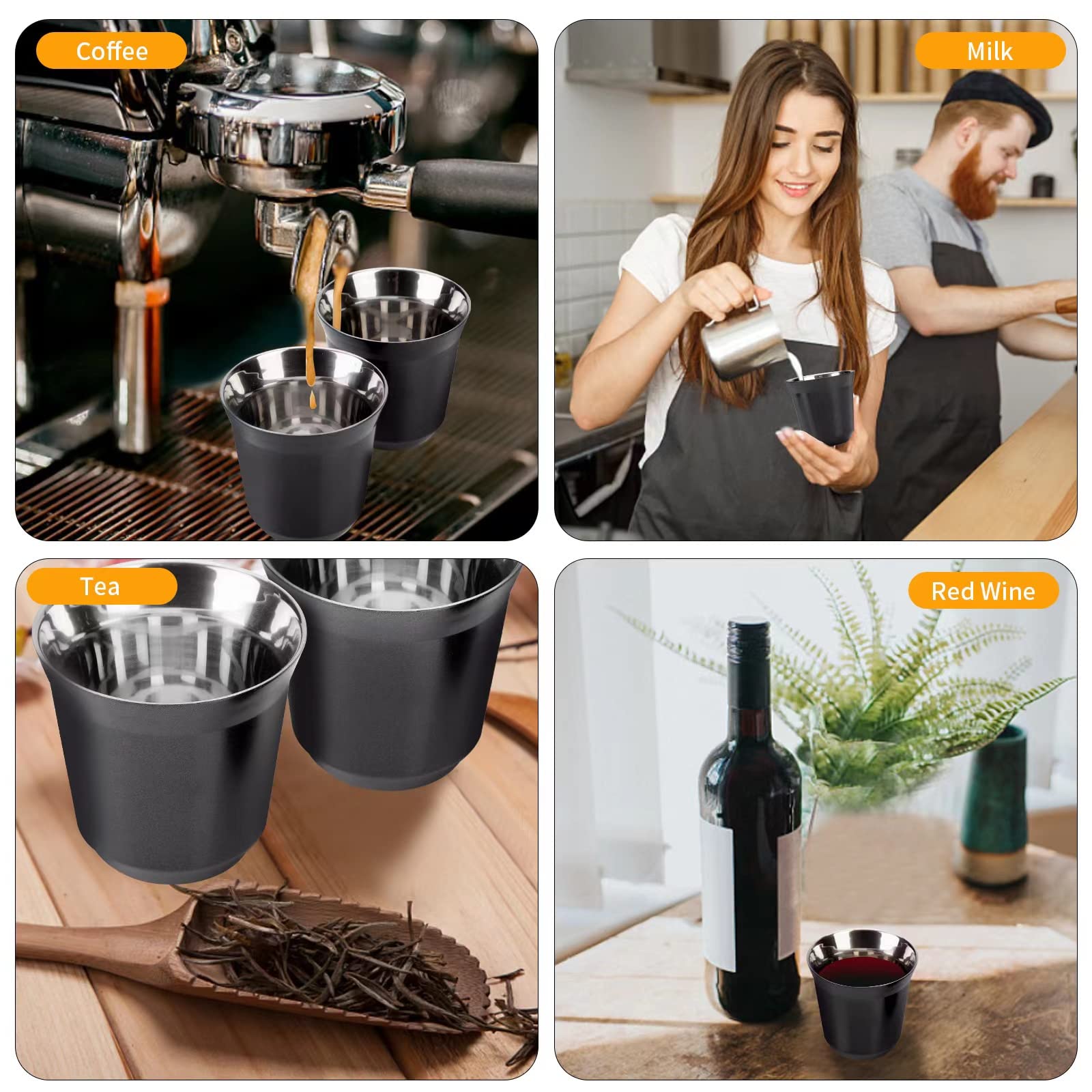 Tazas de Espresso de Acero Inoxidable Aislantes 2 Piezas 2.7oz