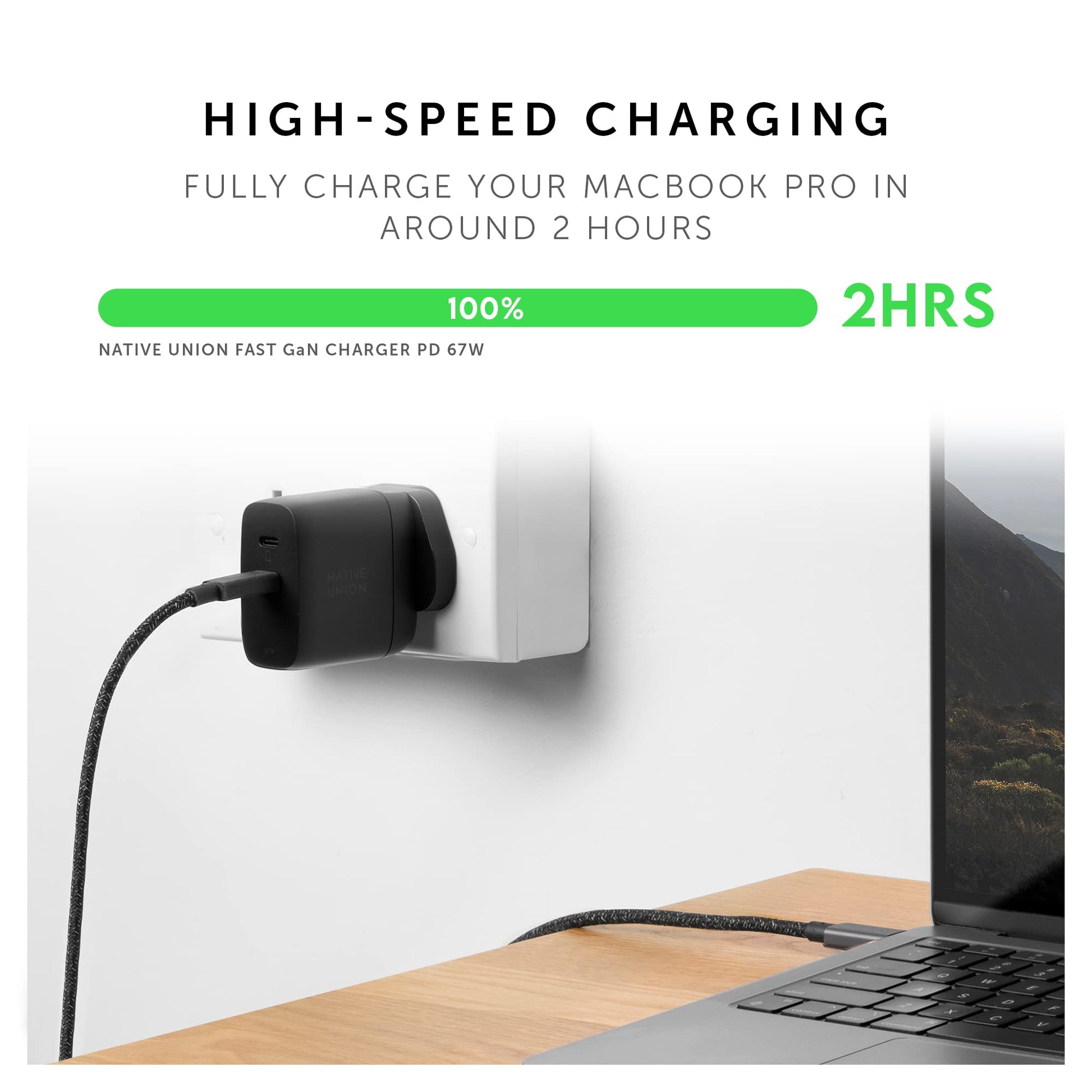 Cargador Rápido Native Union Negro GAN PD67W USB-C con Power Delivery para Múltiples Dispositivos