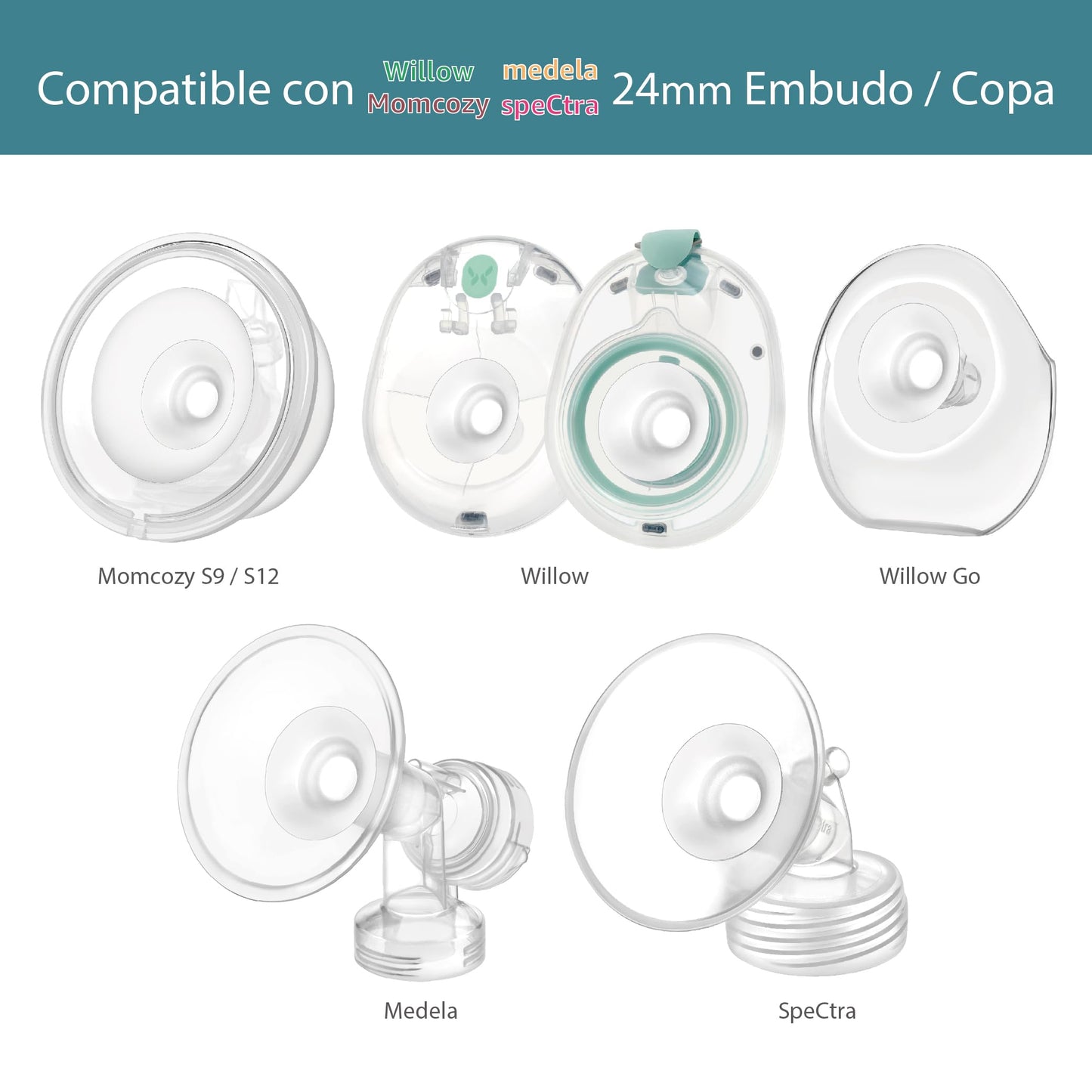 Insertos de Embudo Maymom 19 mm, Compatible con Medela Freestyle, Harmony Shields, Compatible con Flanges Spectra 24 mm, Compatible con Momcozy/Willow Wearable Cup, Reduce el conducto del pezón de 24 mm a 19 mm; 2 piezas/cada uno