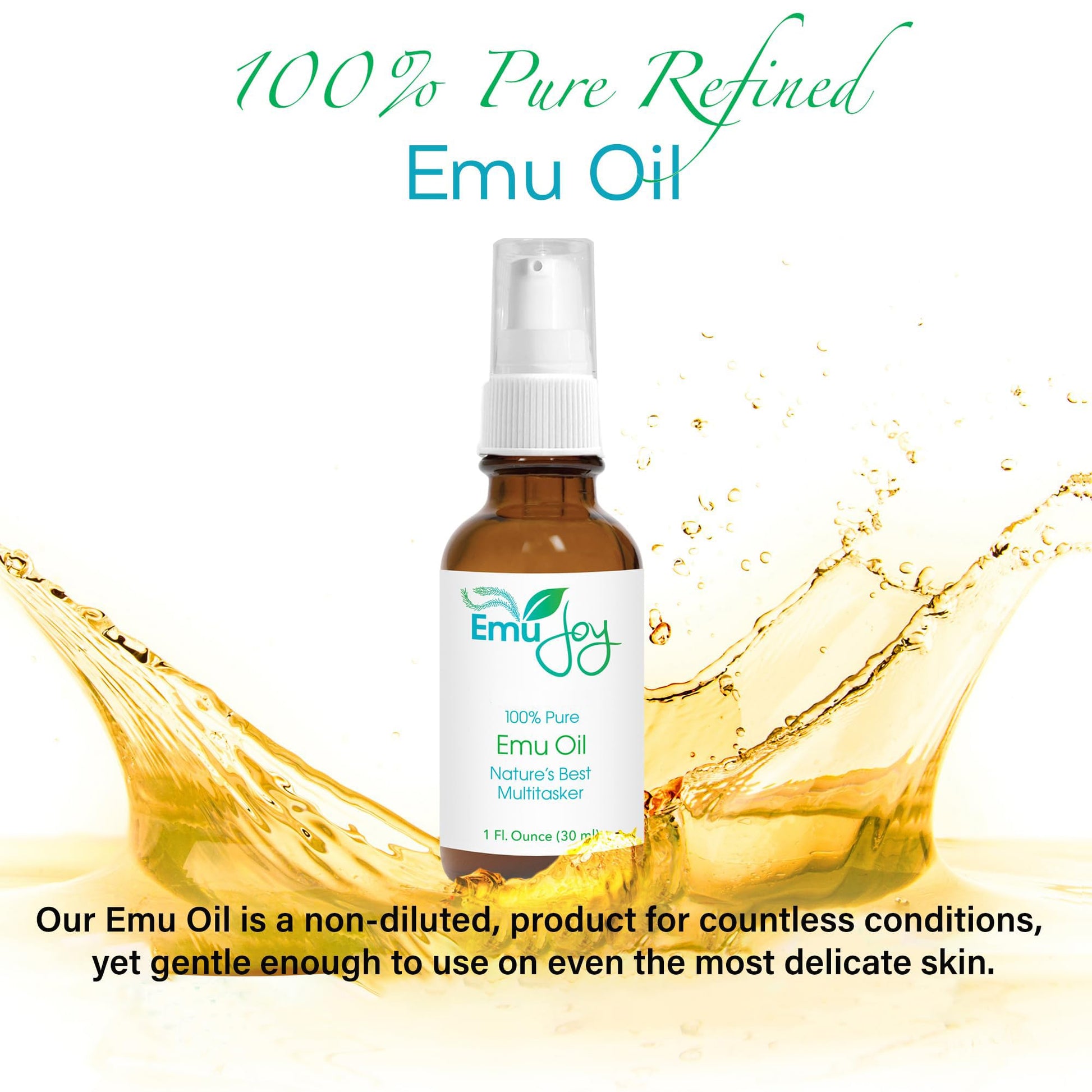 Pure Emu Oil by Emu Joy - Dry Skin Tattoo and Piercing Aftercare Hair Growth Burns Rash Pain Scars Stretch Marks Swelling Wrinkles Eczema Arthritis Pain No Odor AEA Certified Made in USA