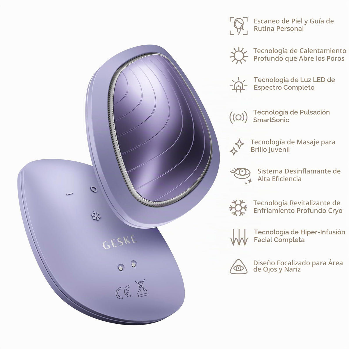 GESKE | SmartAppGuided™ Sonic Warm & Cool Mask | 9 en 1 | Máscara facial LED de belleza | Espectro LED completo y terapia de luz roja | Calor/frío | Mayor absorción de productosl | masajeador facial