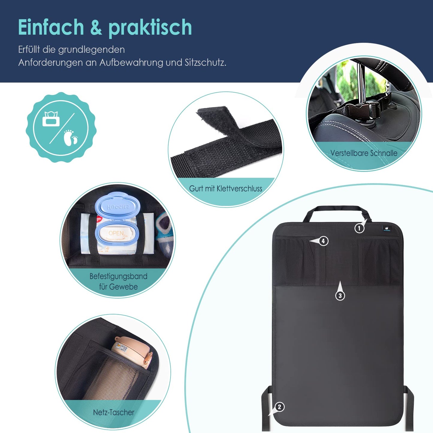 Termichy Protector del Asiento para Coche- Funda Trasera con Protección de Ruedas con Organizador Trasero- Protector de Asiento Trasero (2 PCS)