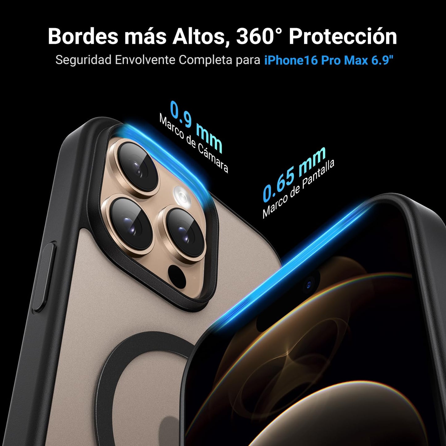 Funda iPhone 16 Pro MAX UGREEN Negro Magnético Anti-Amarillo con Protección de Lente y Caídas