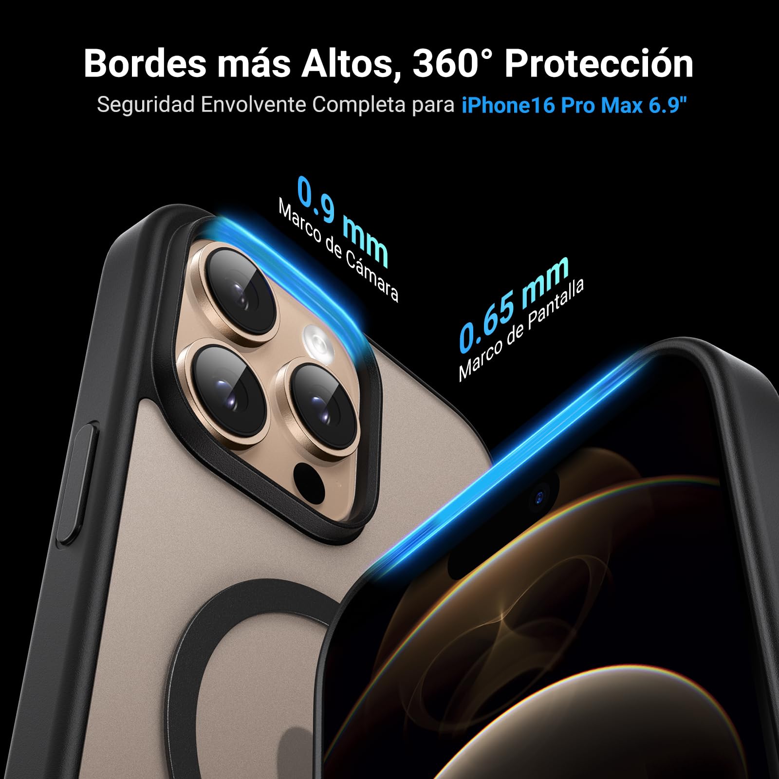 Funda iPhone 16 Pro MAX UGREEN Negro Magnético Anti-Amarillo con Protección de Lente y Caídas