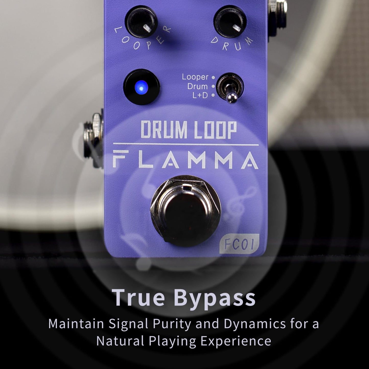 Pedal Looper de Guitarra Flamma FC01 Negro con Máquina de Tambores 2 en 1