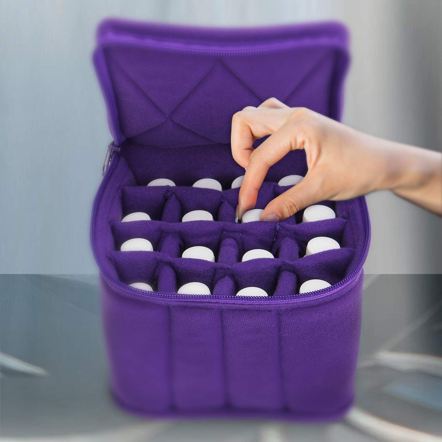 Weljoy - Estuche de transporte de aceite esencial de 13 botellas para botellas de 100 ml, 30 ml, bolsa de viaje con espacio ajustable para botellas enrollables y goteros, lápiz labial, Púrpura, 5.9 x
