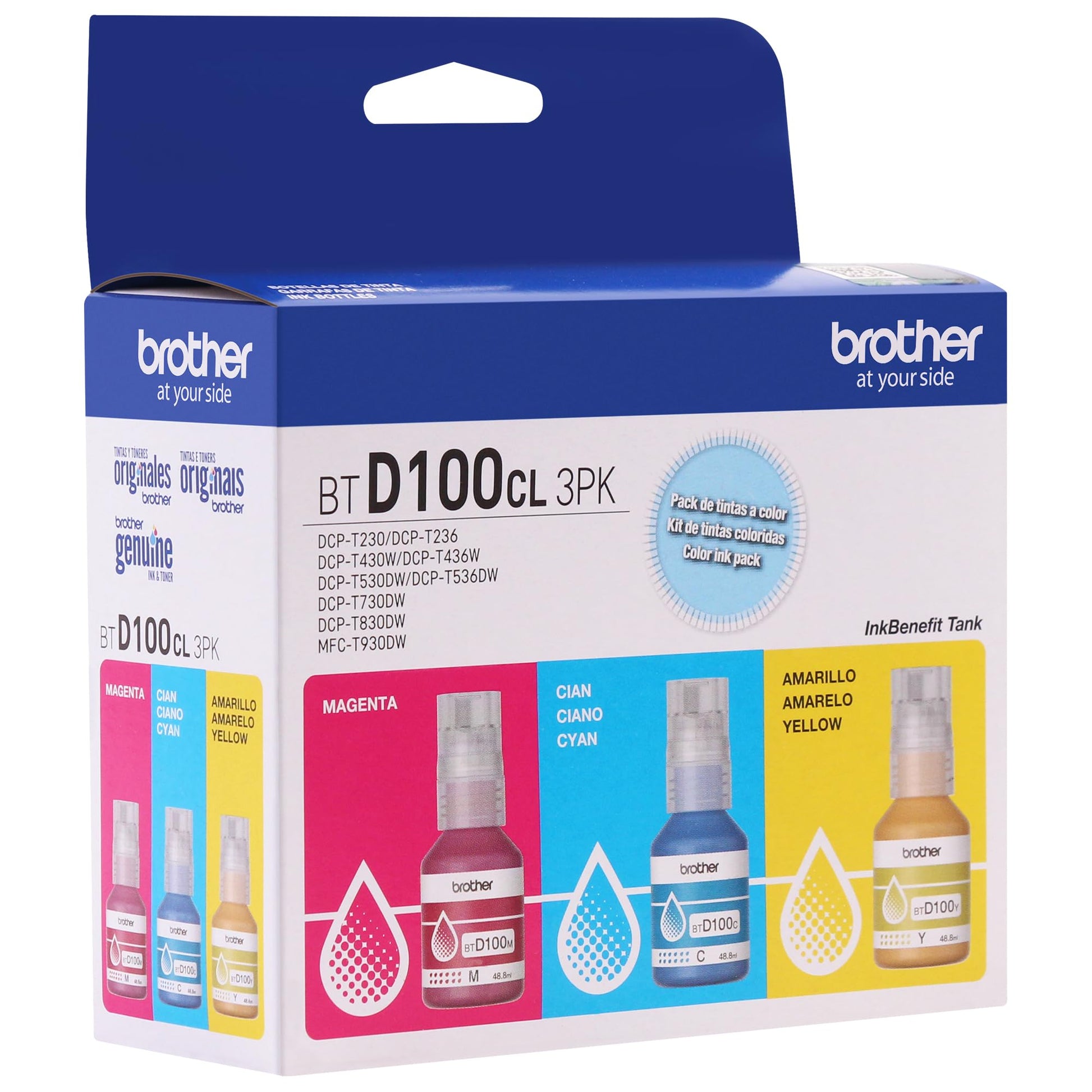 Brother Botellas de tintas Color Cian, Magenta y Amarillo BTD100CL3PK