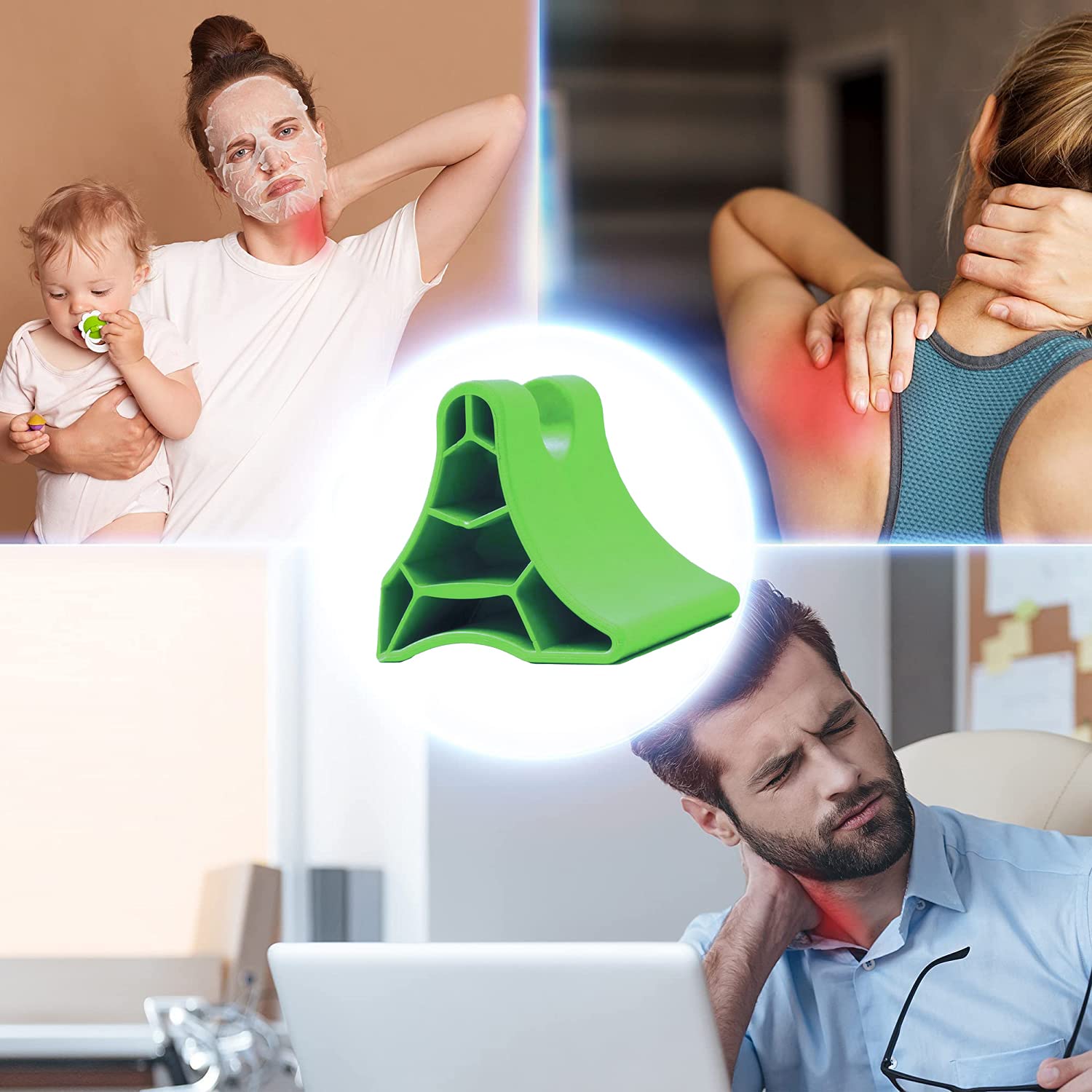 Herramienta de liberación occipital, dispositivo de liberación suboccipital portátil de vértebra cervical, masajeador de punto de acupresión de gatillo muscular profundo, alivio del dolor para dolor de cabeza, migraña, cuello, hombros y espalda (verde)