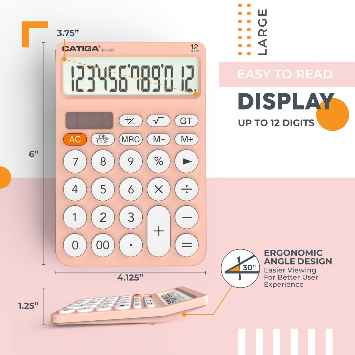 Calculadora Básica CATIGA Negro Pantalla LCD Grande 12 Dígitos para Oficina, Escuela, Hogar
