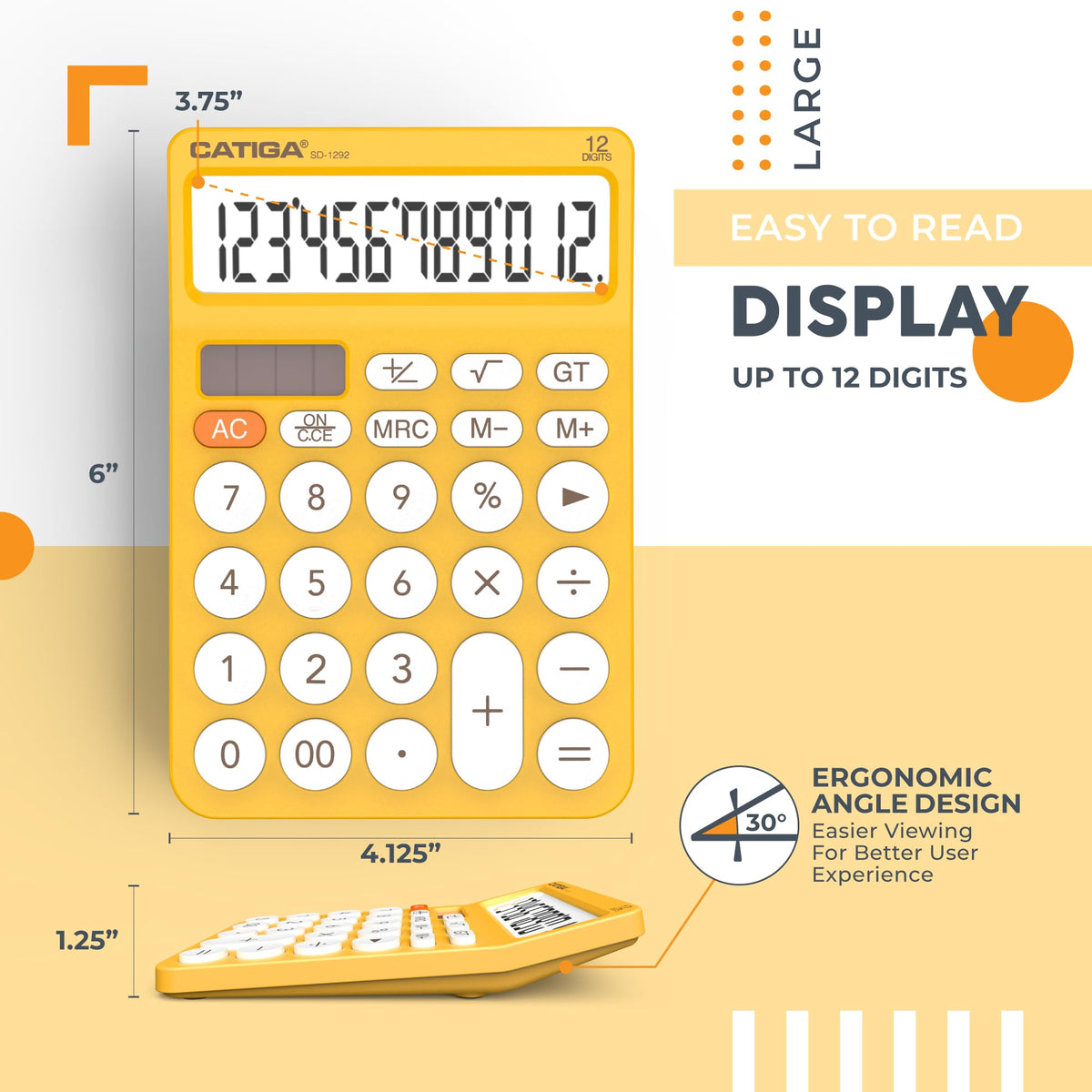 Calculadora Básica CATIGA LCD Grande Negro Energía Solar y Batería de Doble Potencia