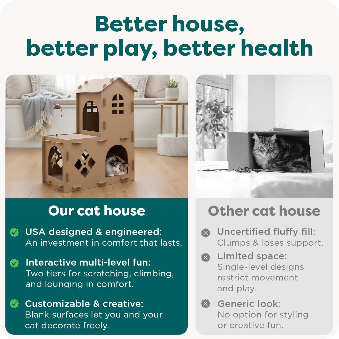 Furhaven Muebles para gatos – Tiger Tough Farmhouse Área de juegos Apartamento escondite corrugado Rascador para gatos y gatitos, cartón (marrón), talla única