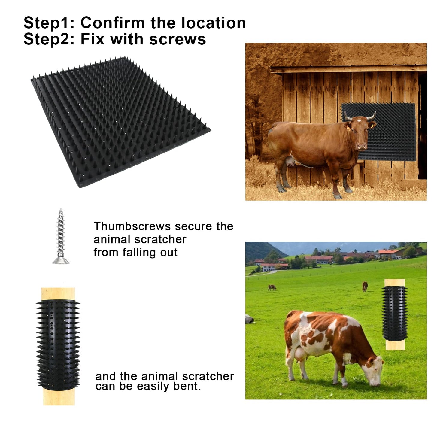 Poste Rascador Equino Almohadilla Negro con 40 Tornillos para Alivio de Cosquillas de Animales