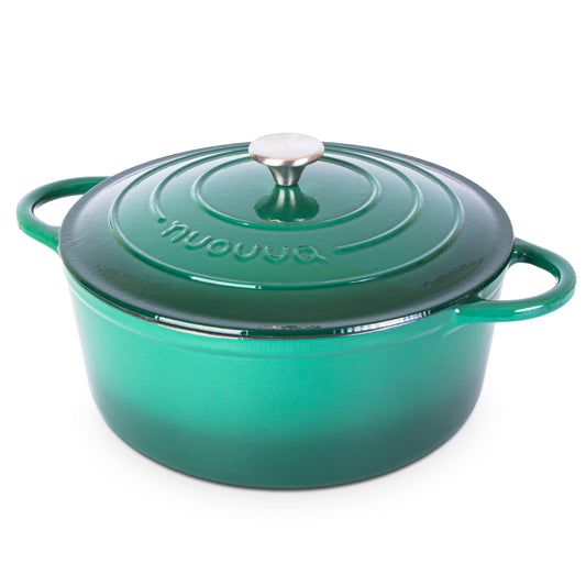Nuovva - Horno holandés de hierro fundido con tapa - Cacerola esmaltada antiadherente - Utensilios de cocina resistente para horno holandés - Verde oscuro, 7.3 cuartos de galón, 30 cm