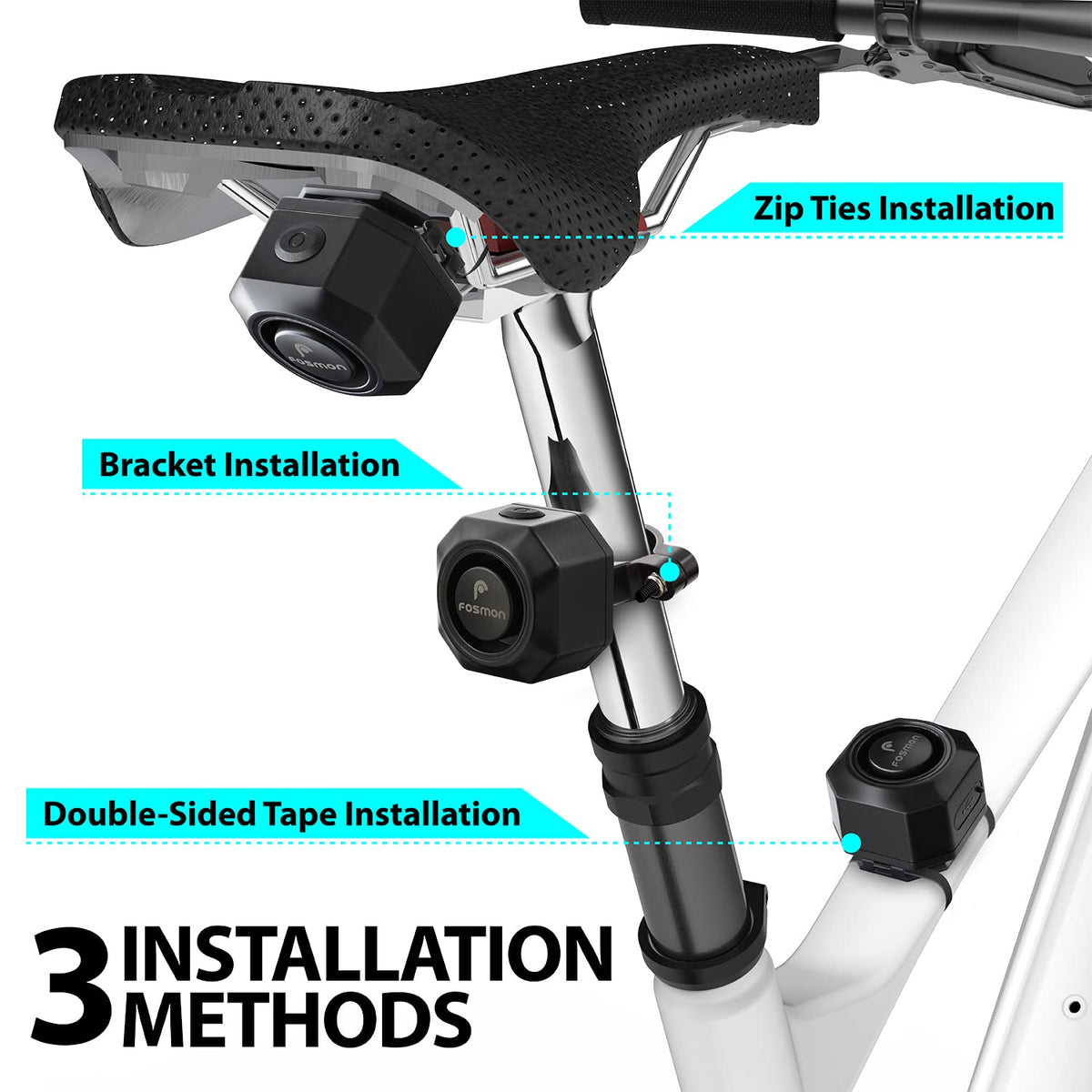 Alarma de Bicicleta Fosmon Negra Recargable USB-C Antirrobo Inalámbrica 110 dB Impermeable para Bicicleta y Scooter