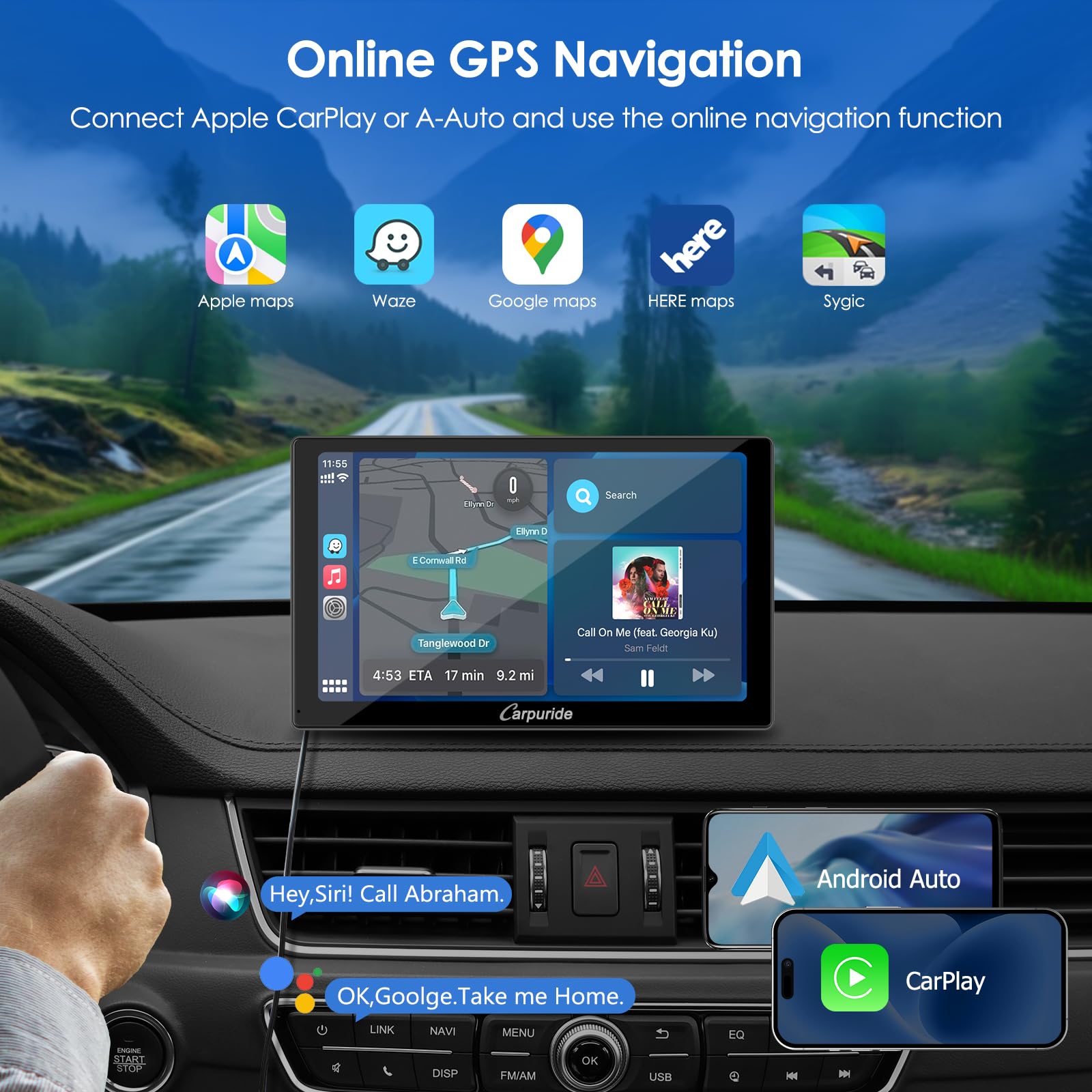 CARPURIDE 2025 - visualización de reproducción de coche de 9 pulgadas para coche, compatible con Apple CarPlay, Android Auto y Mirror Link - Audio Bluetooth, navegación, Siri, FM, AUX