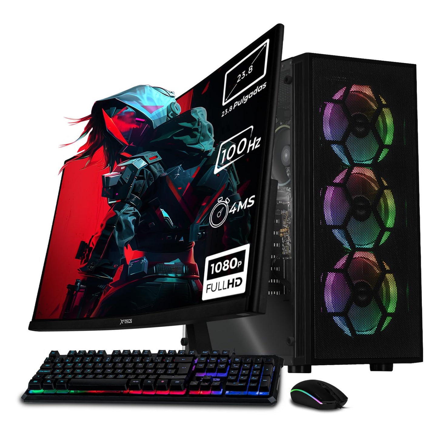 Computadora Xtreme Gaming AMD Radeon Vega Renoir Ryzen 7 5700G 16GB SSD 1TB Monitor Curvo 23.8 100Hz WiFi Mesh Negra