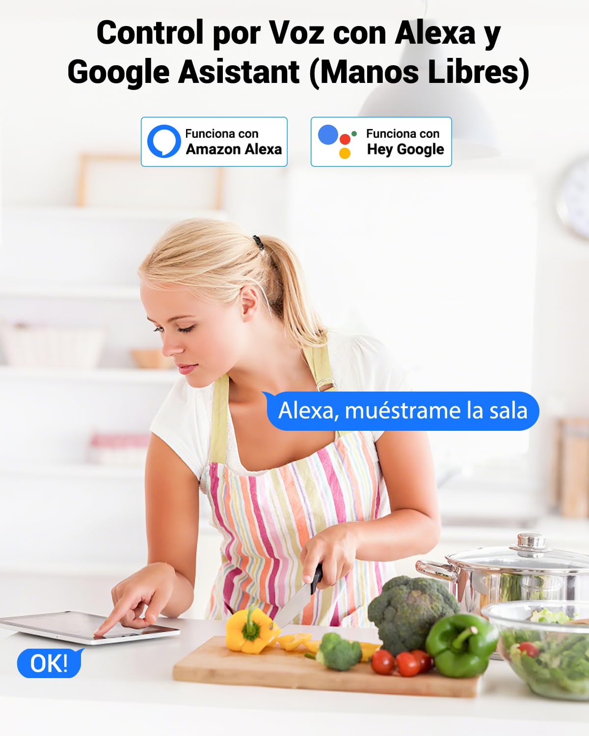 Cámara de Seguridad EASYTAO Blanca con Instalación Magnética y Visión Nocturna (Pack de 2) Compatible con Alexa