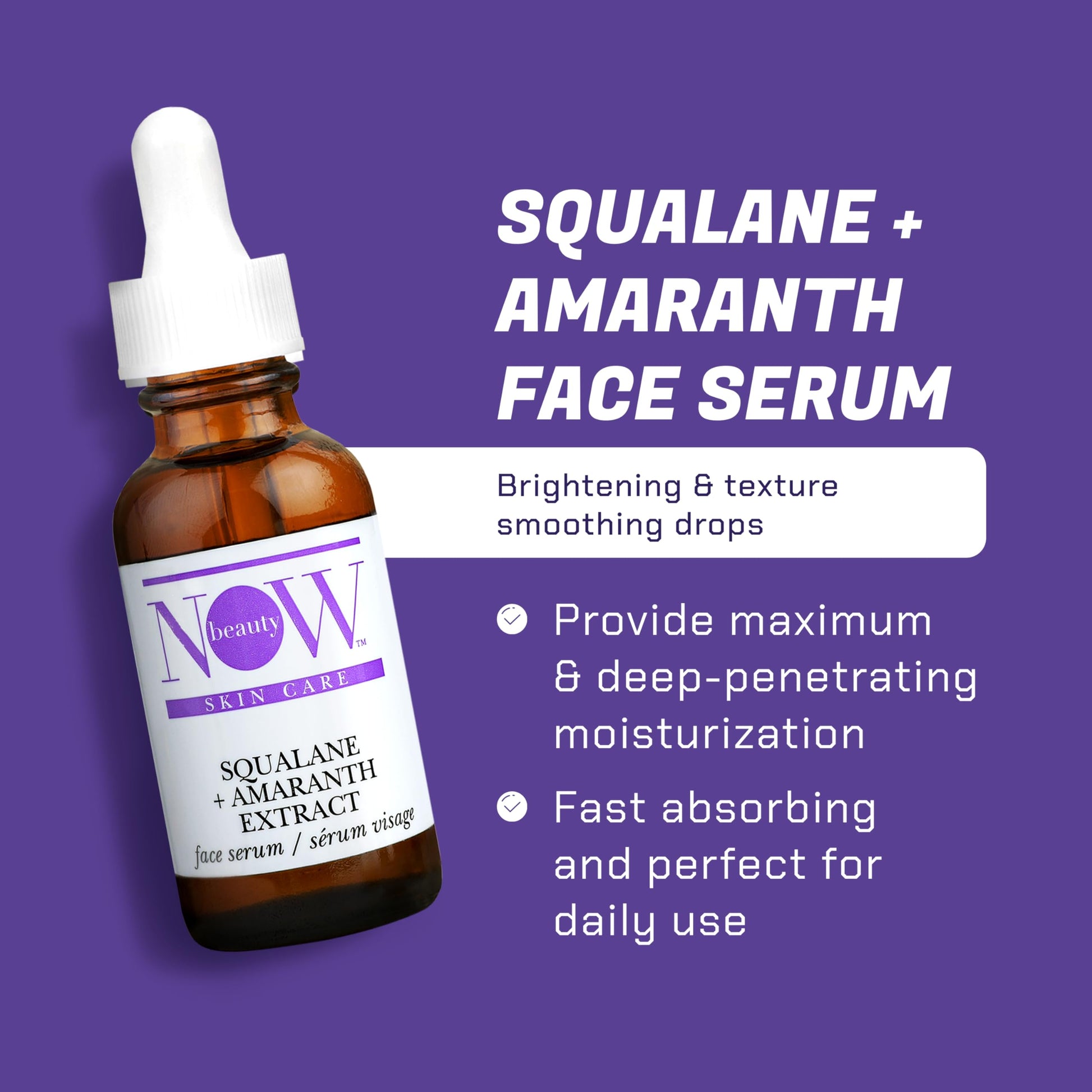 NOW BEAUTY Squalane & Amaranth Extract Face Serum – Pore Minimizer for face – Skin Brightening Face Oil - Anti-Aging & Hydrating Skincare– Travel Size - Sulfate & Paraben Free – For Men & Women - 1 oz