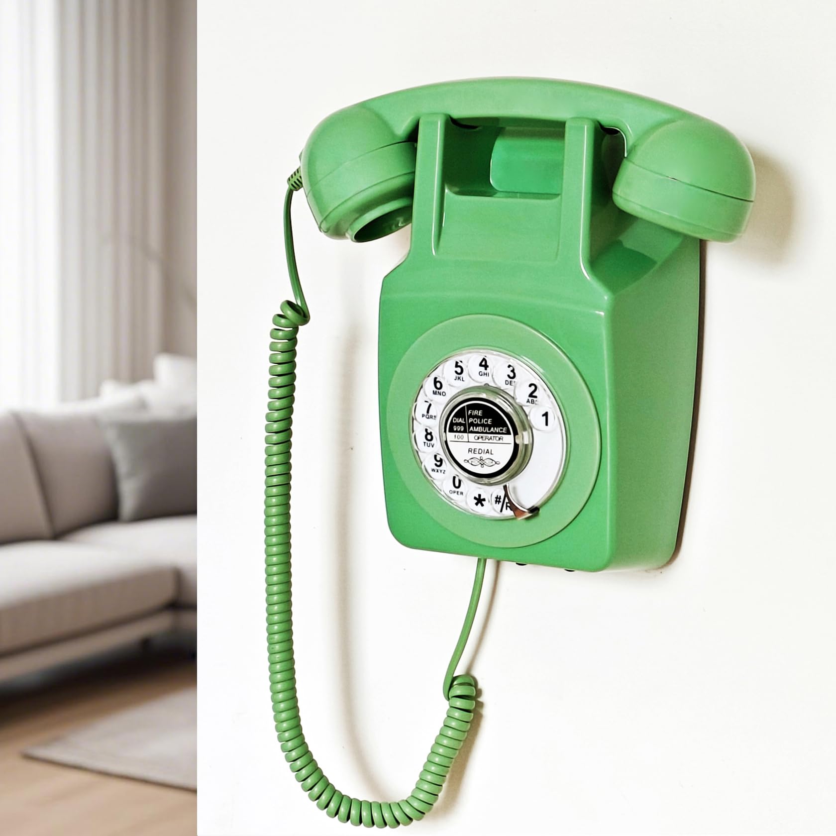Artisam - Teléfono fijo retro, teléfono de pared clásico con cable, soporte de pared antiguo, con función de remarcado para hogar, oficina, hotel, escuela