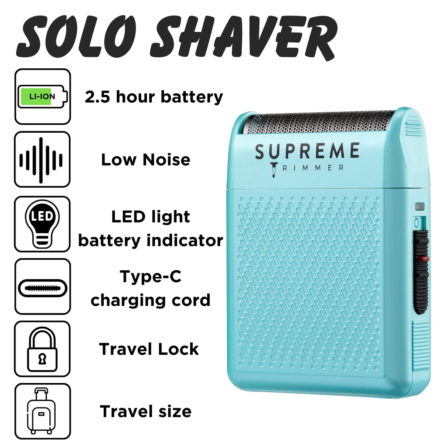 Supreme Trimmer Solo afeitadora de una sola lámina para bolsillo, tiempo de ejecución de 150 minutos, uso inalámbrico, potente mini maquinilla de afeitar de viaje USB-C para uso profesional y