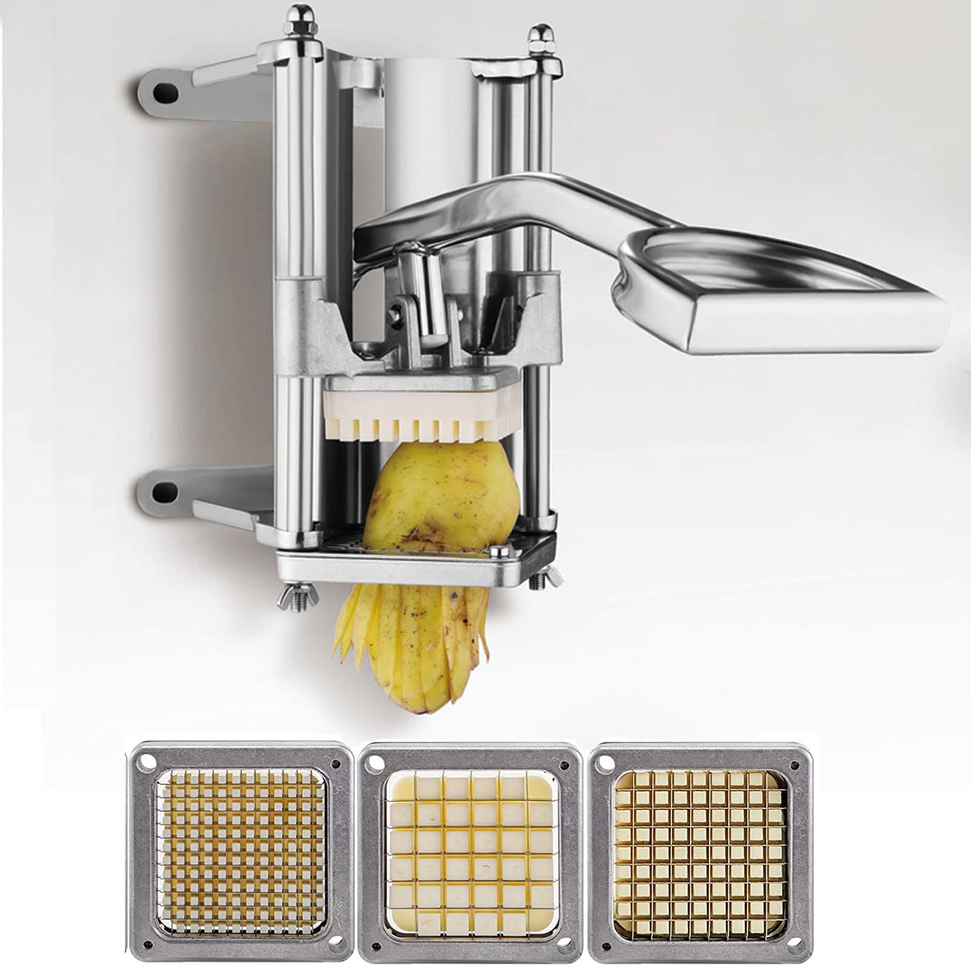 Cortador de Patatas uyoyous Acero Inoxidable Comercial con Cuchillas de 1/2 3/8 y 1/4 Pulgadas