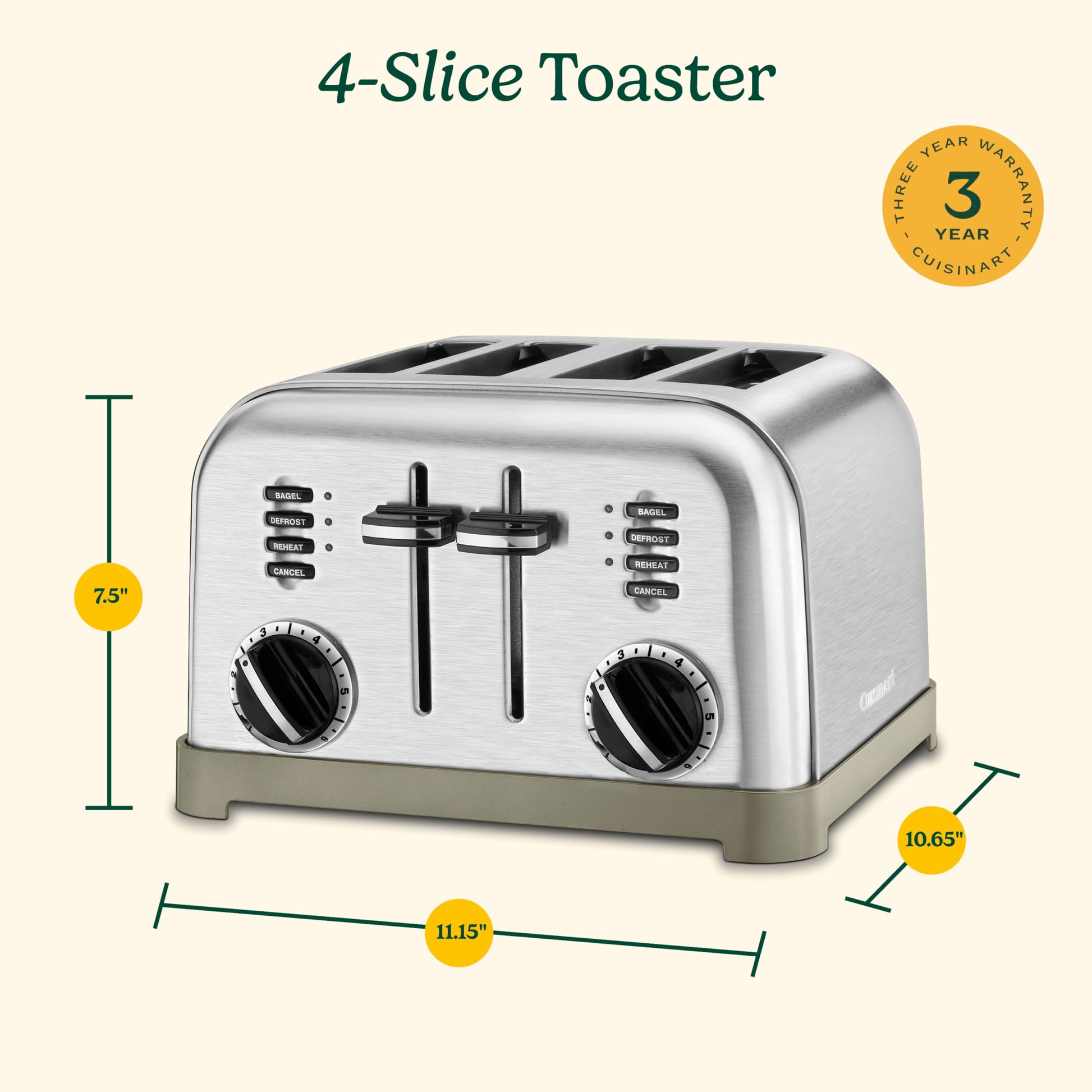 Cuisinart CPT-180 Tostador de Metal para 4 Panes, Stainless Steel