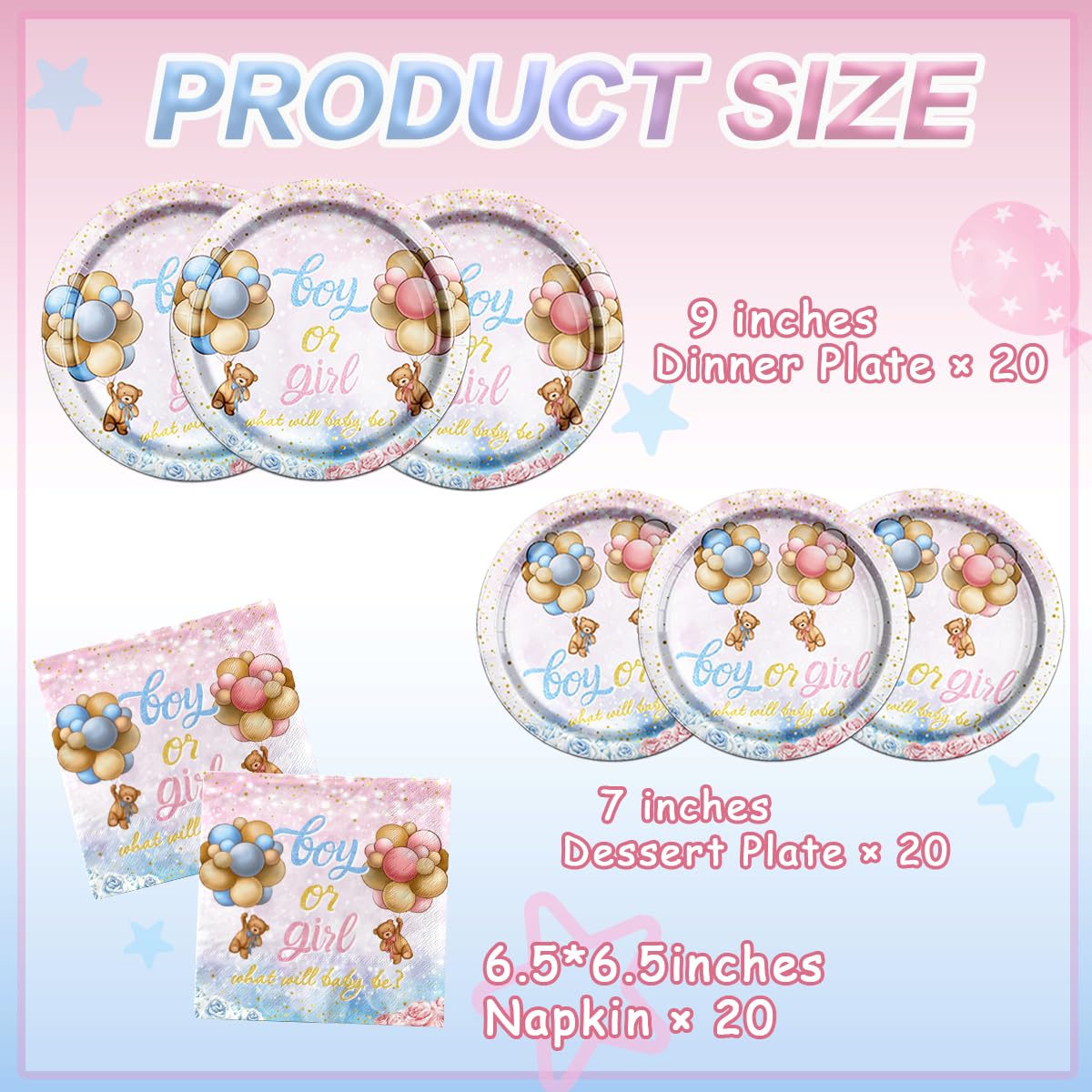 Decoración de revelación de género de oso - Vajilla de revelación de género de oso rosa y azul, suministros de servilletas, platos y servilletas para decoración de baby shower para 20 invitados