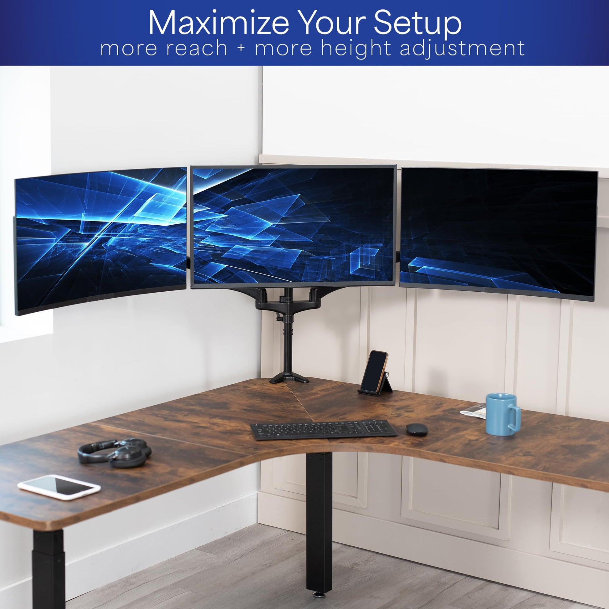 Soporte de Monitor Triple Vivo Negro ajustable para 3 Pantallas de hasta 32 Pulgadas