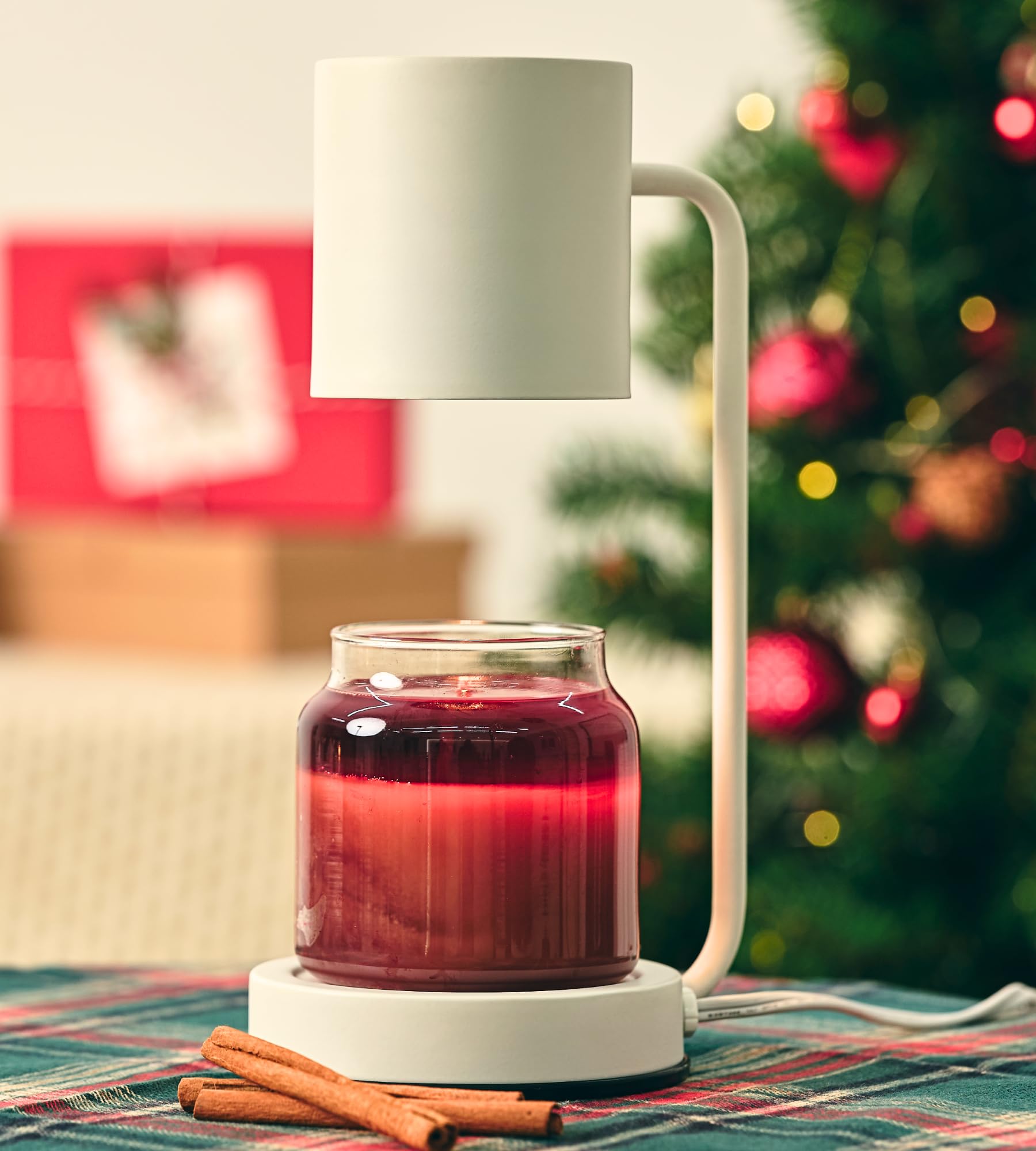 Cozyberry® Querencia - Lámpara calentadora de velas, compatible con Yankee Candle grande, metal, 110-120 V, difusor de velas regulable, tamaño pequeño y grande (blanco)