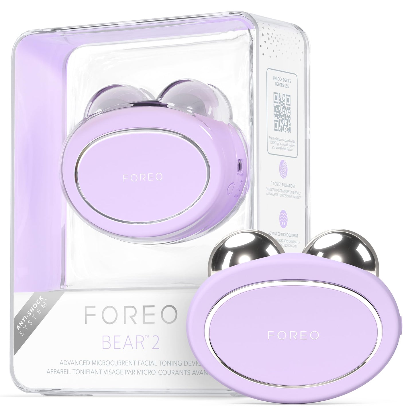 FOREO BEAR 2 - Masajeador facial electrico de microcorrientes - Radiofrecuencia facial para cuidado de la piel - Belleza reafirmante Lavander