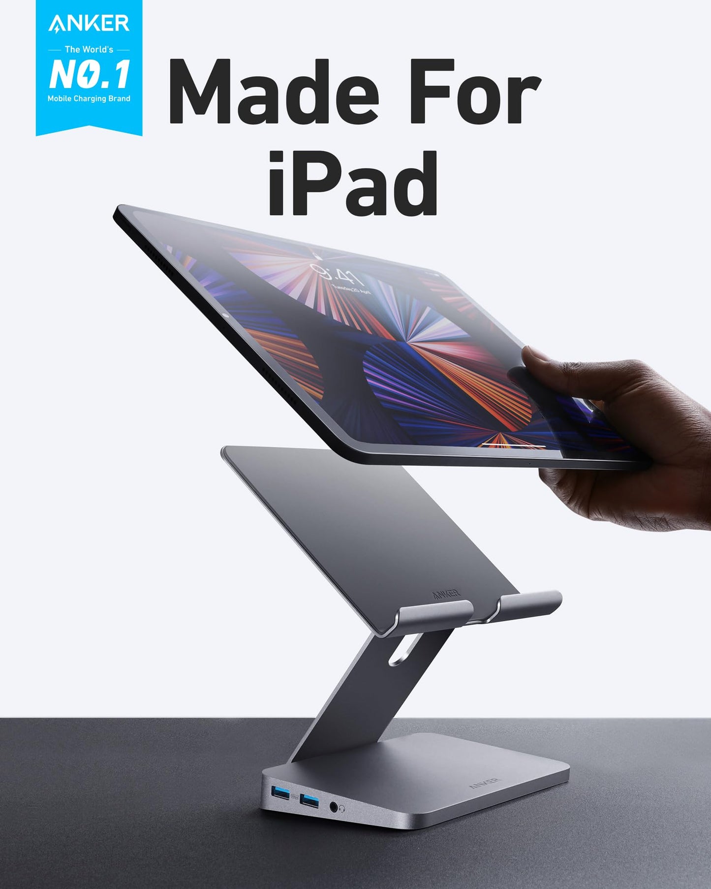 Hub USB-C 8 en 1 Anker Plateado con Soporte Plegable para iPad Pro 5ª Generación
