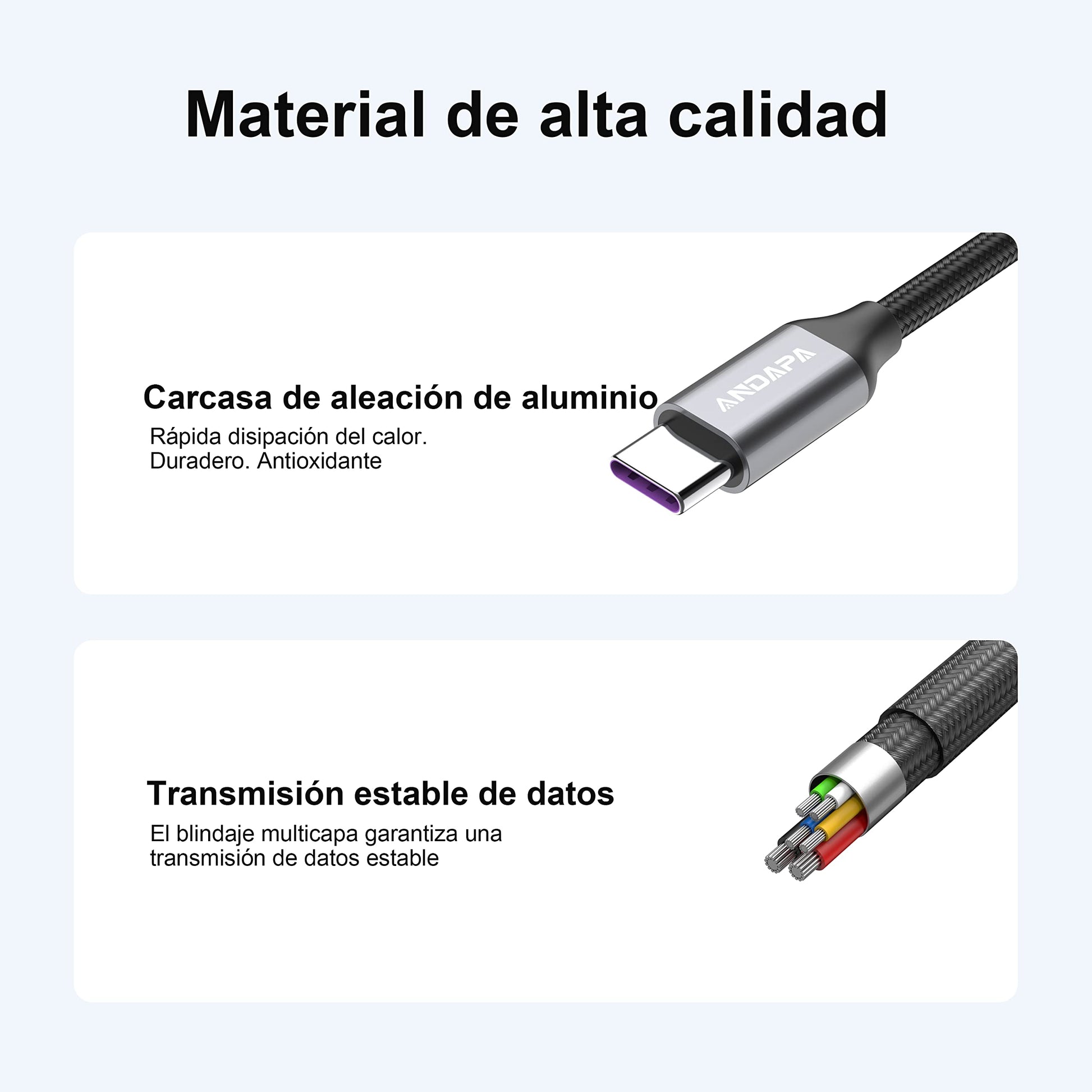 Cable USB C a C ANDAPA Blanco 60W PD Carga rápida 1M Compatible con iPhone 15 Macbook Pro/Air iPad Pro/Air Google Pixel 6/5 Microsoft Lumia