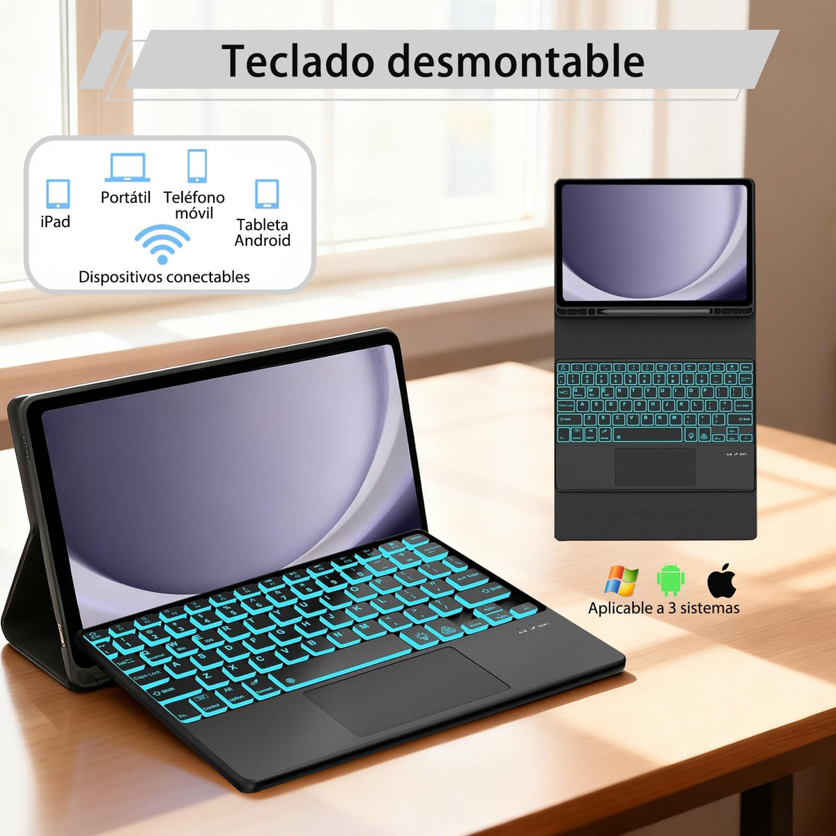 Funda con Teclado JUGZCXD Negro Compatible para Samsung Galaxy Tab S10FE 10.9 Pulgadas