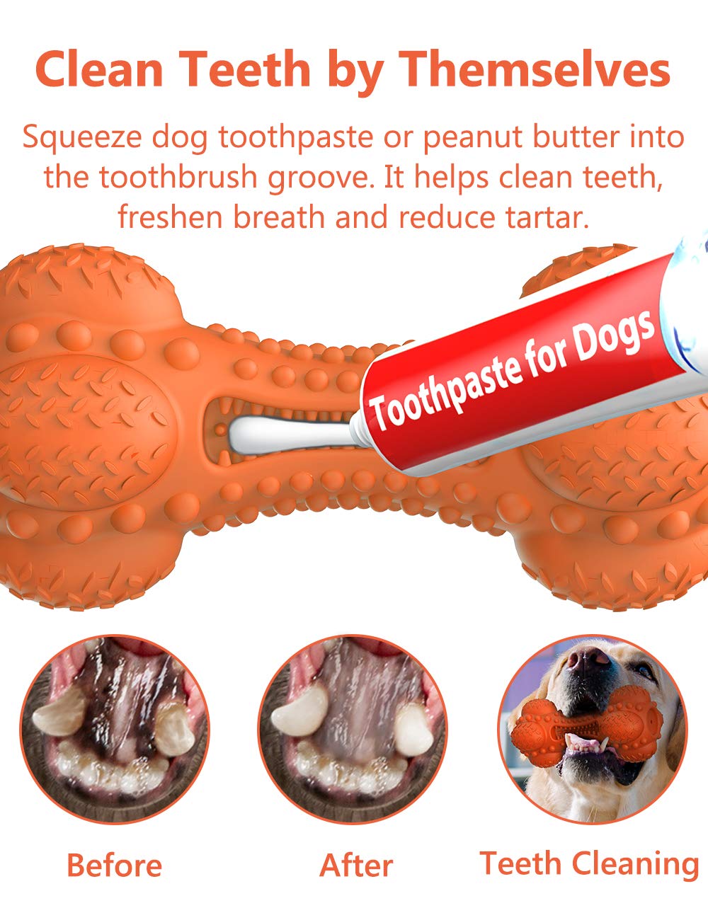 Juguete masticable para perros chirriantes para masticadores agresivos de raza grande, hueso de goma indestructible con cepillo de dientes para limpieza de dientes de perros grandes y medianos