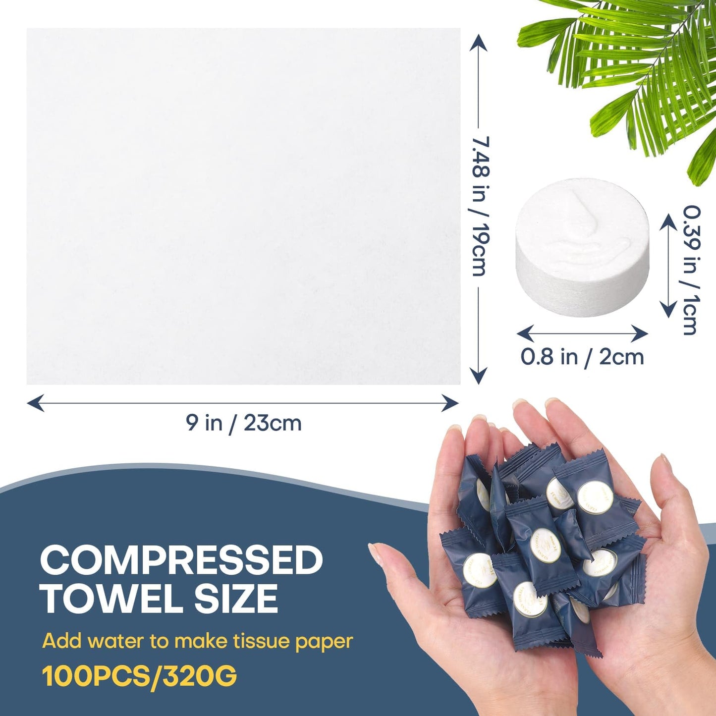 FCaeon Toallas Comprimidas 100 Unidades, Toallas Descartables para el Rostro, Biodegradable Compressed Travel Towel, Toallitas, Embalaje Individual, Absorbentes para Viaje,Belleza Salón(Azul Oscuro)