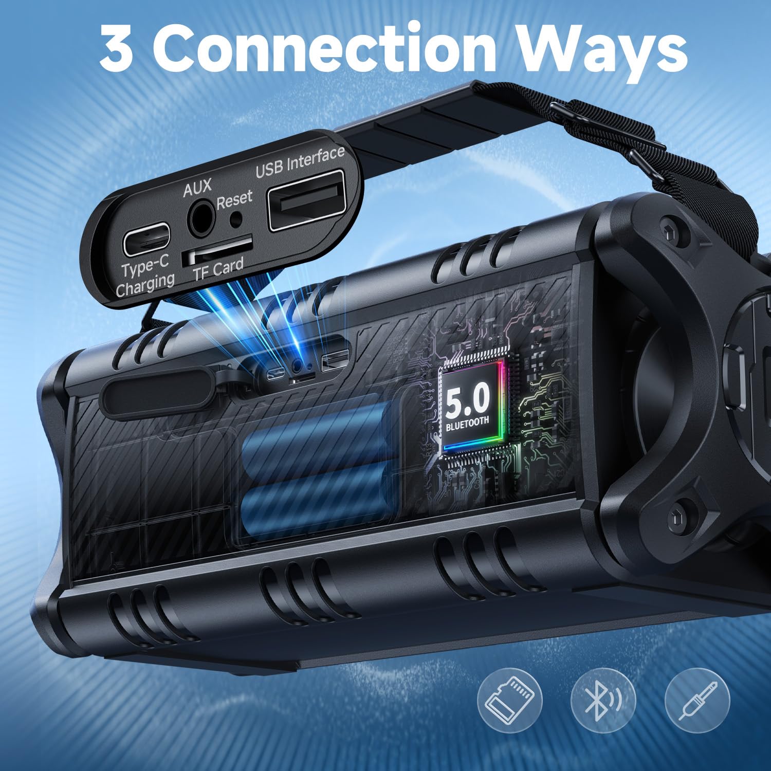 W-KING Altavoz Bluetooth Potente 90W con Graves Profundos, IPX6 Impermeable, Bocina Boombox Grande para Exteriores, Altavoz portáti Inalámbrico, Subwoofer, 24 Horas, Banco de Energía,TF, NFC, AUX, EQ