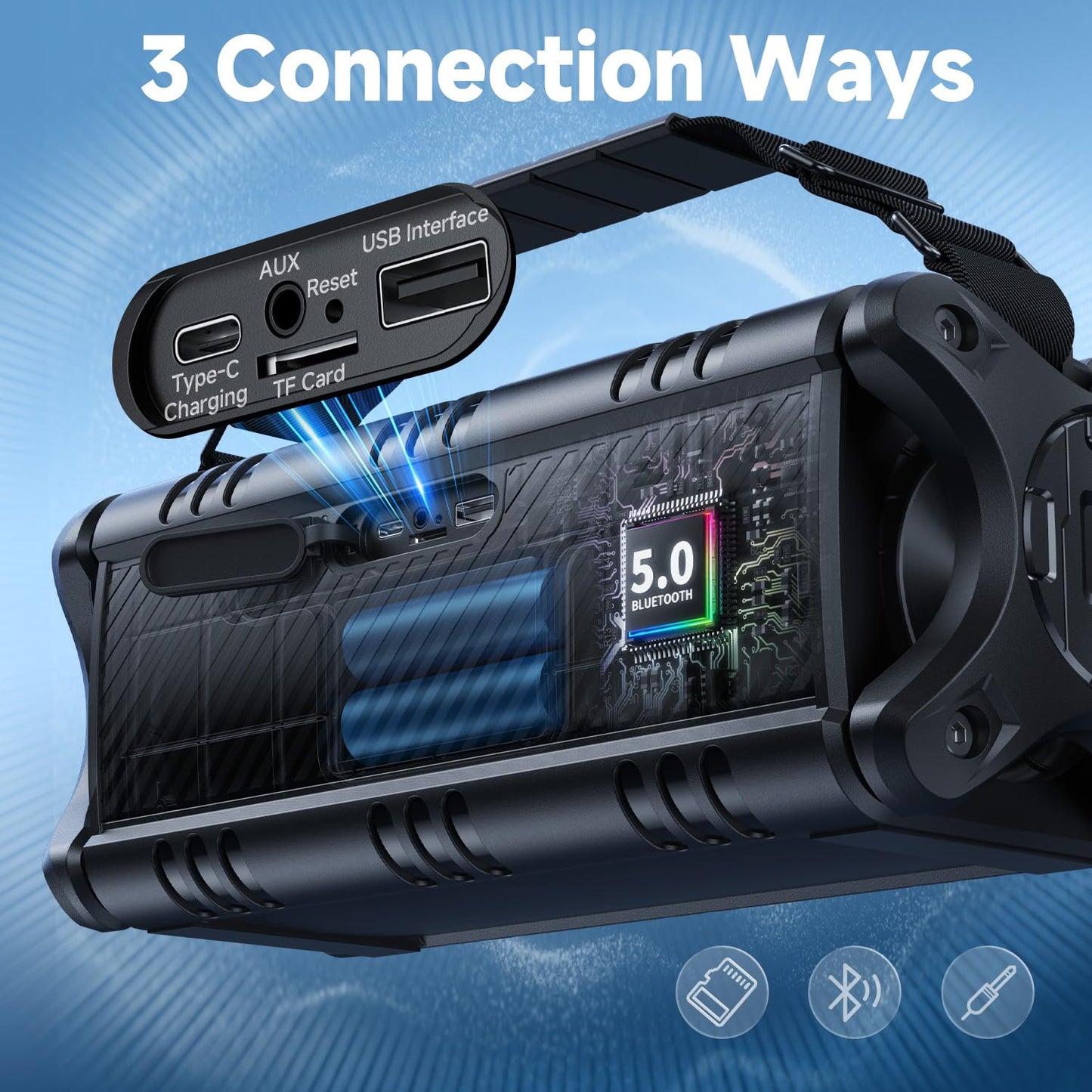 W-KING Altavoz Bluetooth Potente 90W con Graves Profundos, IPX6 Impermeable, Bocina Boombox Grande para Exteriores, Altavoz portáti Inalámbrico, Subwoofer, 24 Horas, Banco de Energía,TF, NFC, AUX, EQ
