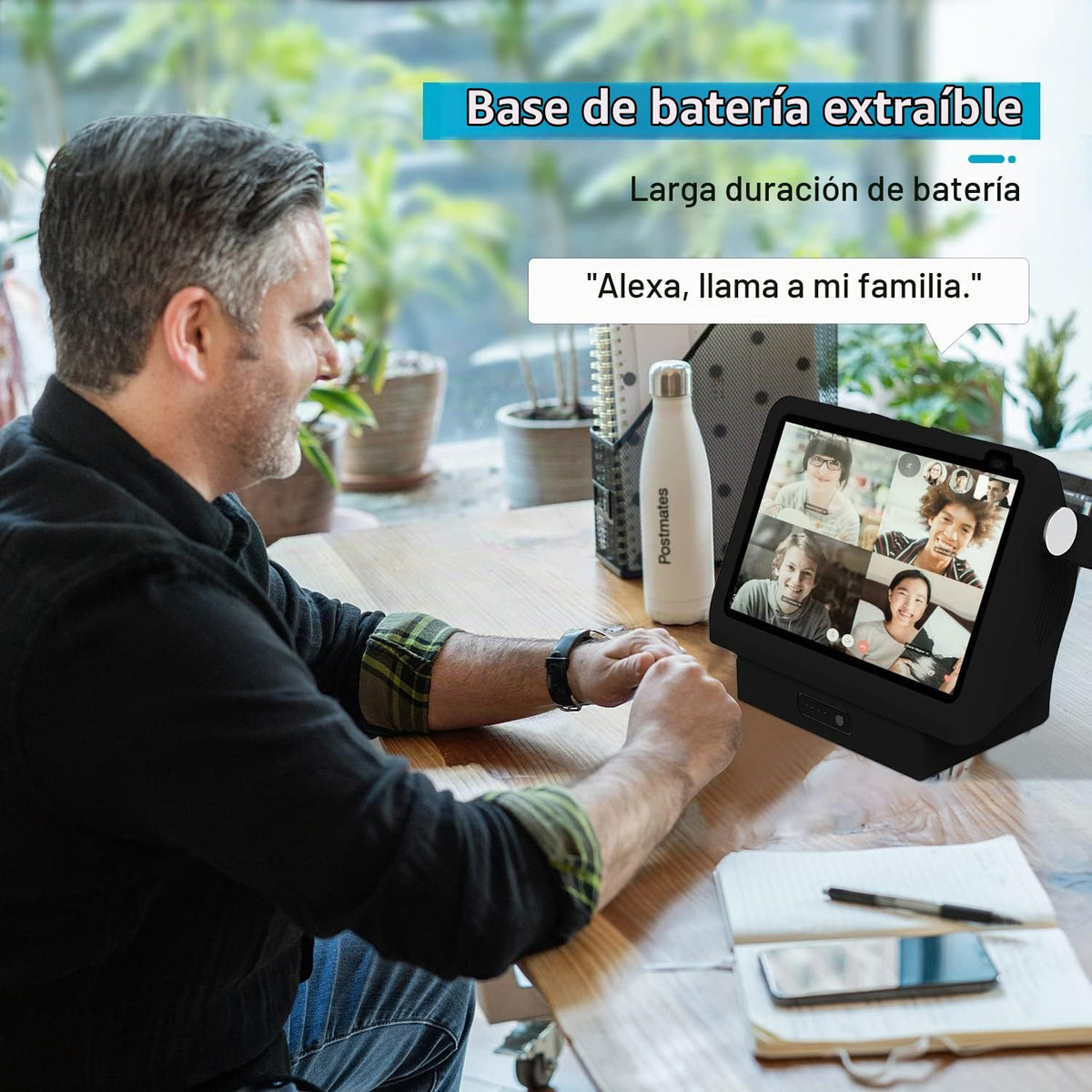 Base de Batería Blanou Negro para Show8 1ª y 2ª Generación con Cargador Portátil y Soporte para Altavoz Inteligente Xiaodudao 15600mAh Protector 9.5 Horas Trabajo.