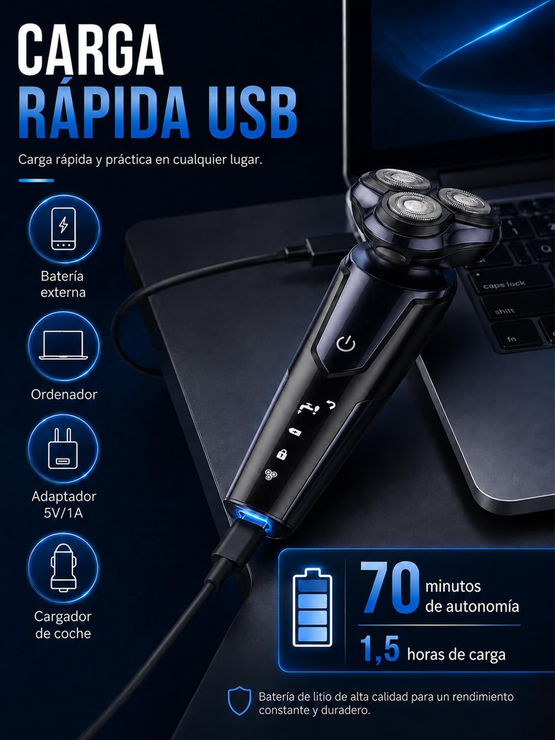 RUIAO Rasuradoras para Hombre 3 en 1 IPX7 Recargable USB Color Negro