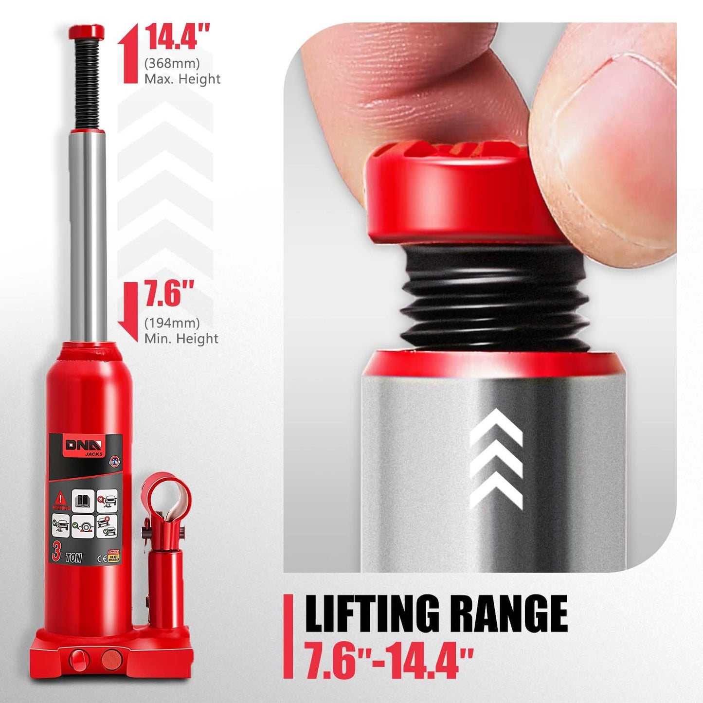 DNA MOTORING - Gato hidráulico Soldado con autógena para reparación de vehículos, camionetas, camionetas, con Mango Manual, Rojo, TOOLS-00349