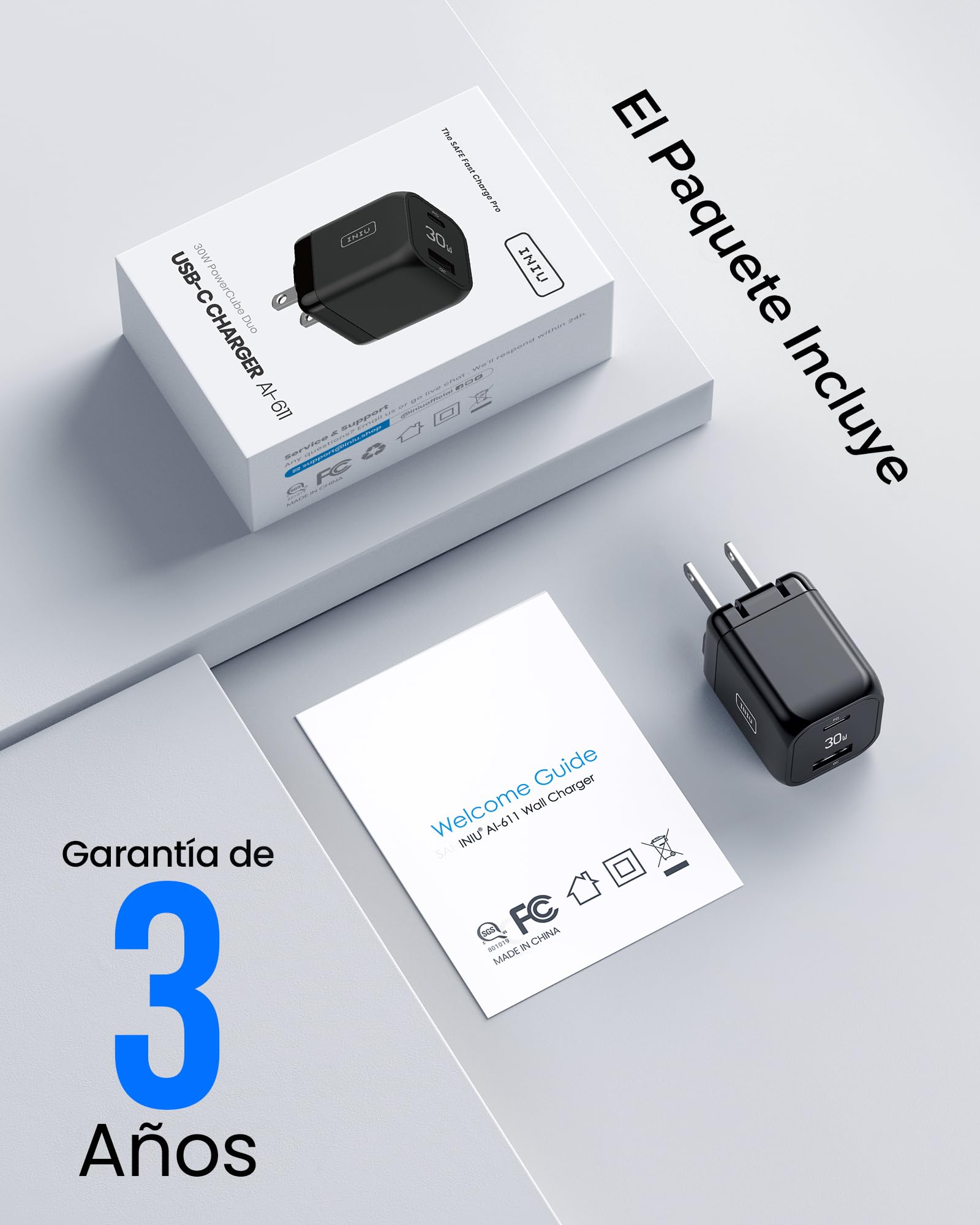 INIU Cargador USB C Portátil, Carga Rápido 30W Enchufe Tipo C 2-Puertos (USB C+USB A) PD 3.0 Cargador de USB-C para iPhone 16 15 14 13 12 11 Pro MAX iPad Xiaomi Samsung S22 S21 Huawei Google Pixel