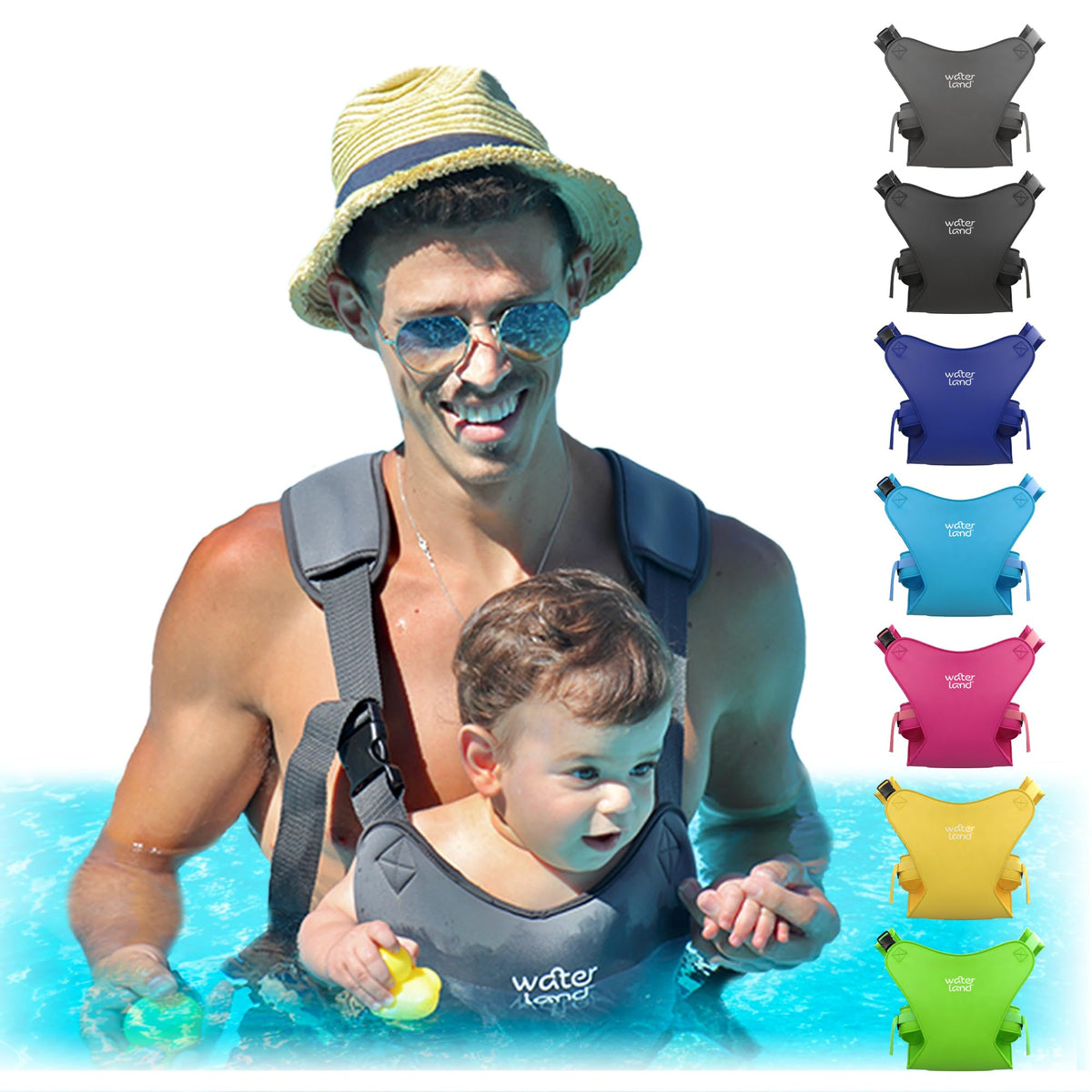 WaterLand - Portabebés innovador que puedes usar tanto en agua como en tierra, soporte impermeable para pecho infantil con correas ajustables, arnés ligero para piscina y playa (gris)